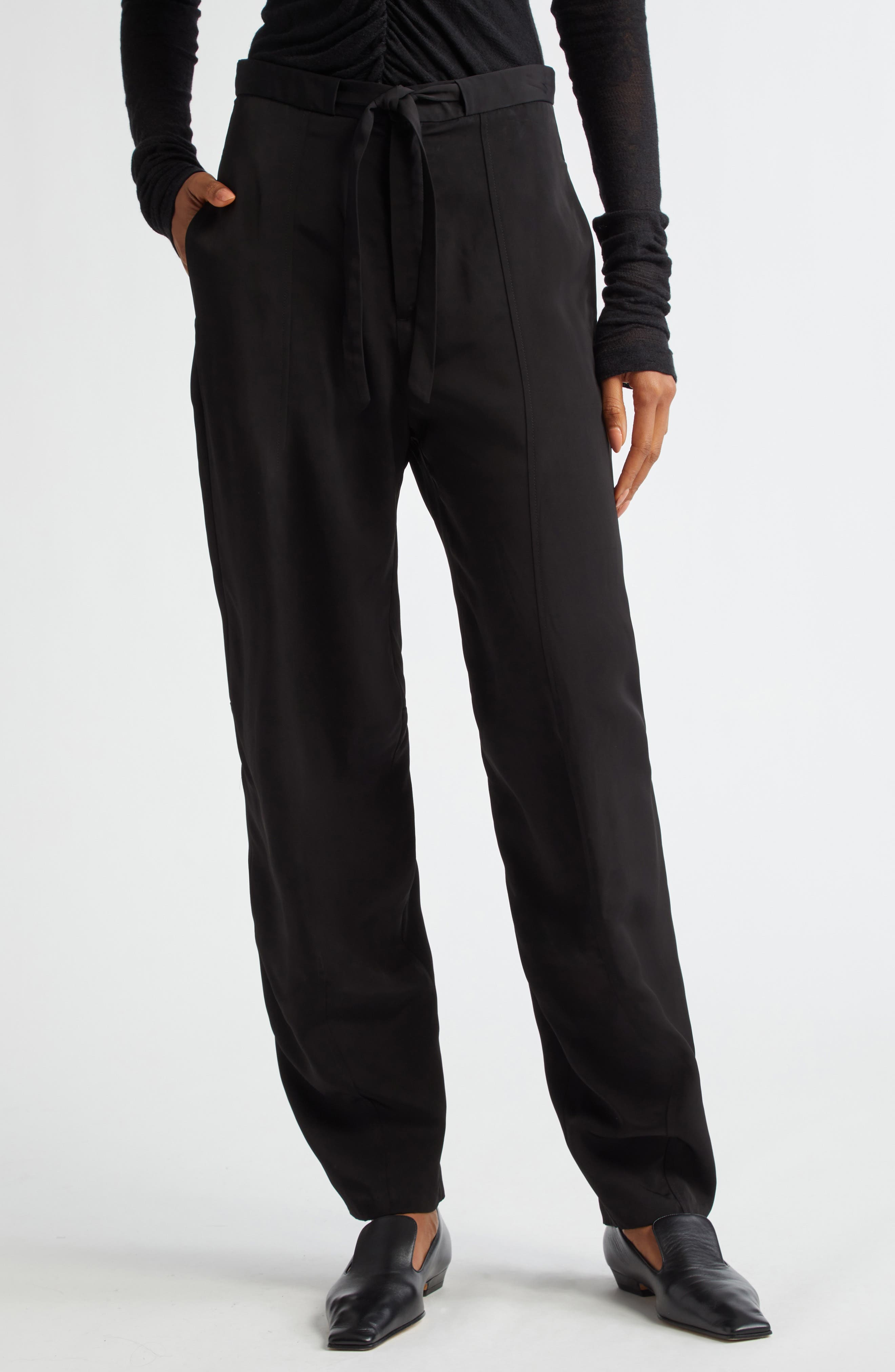 Evening Belted Satin Trousers - image 1