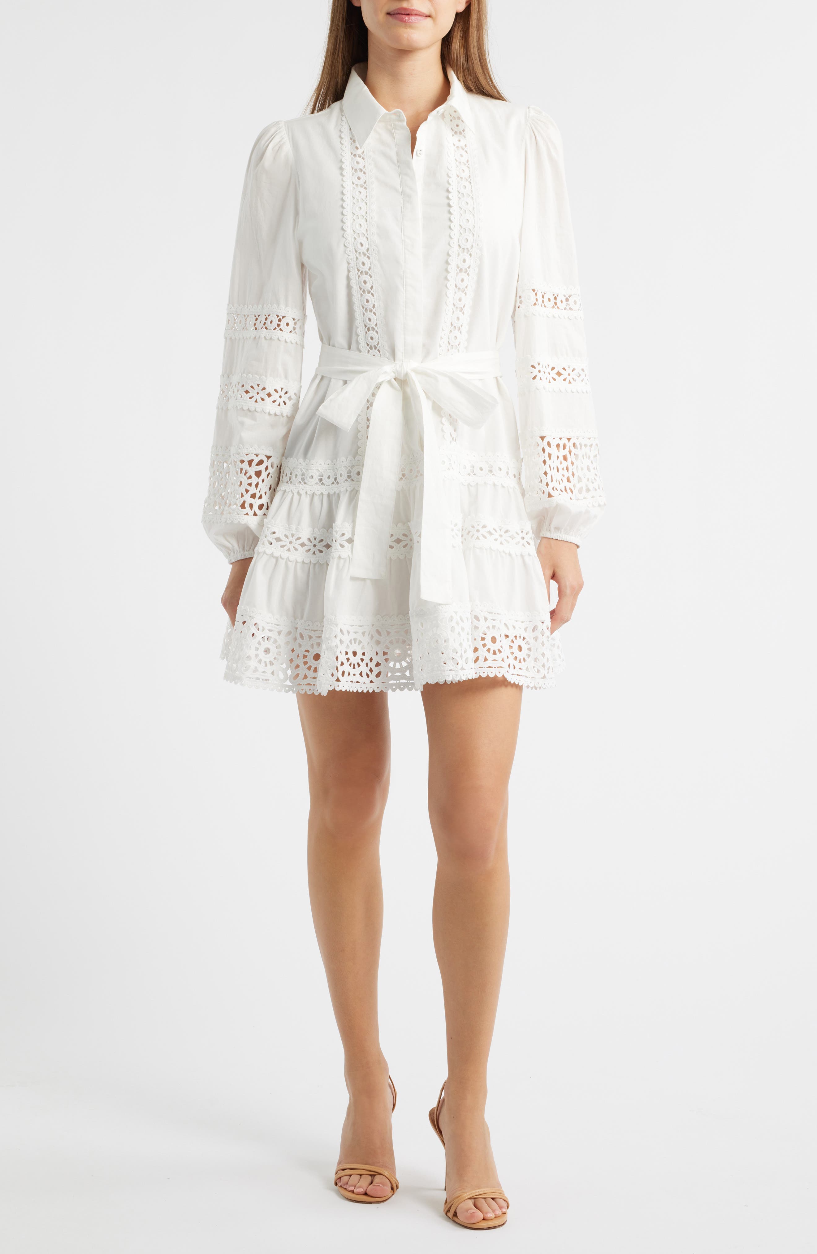 Aubrey Lace Trim Tie Waist Long Sleeve Minidress - image 1