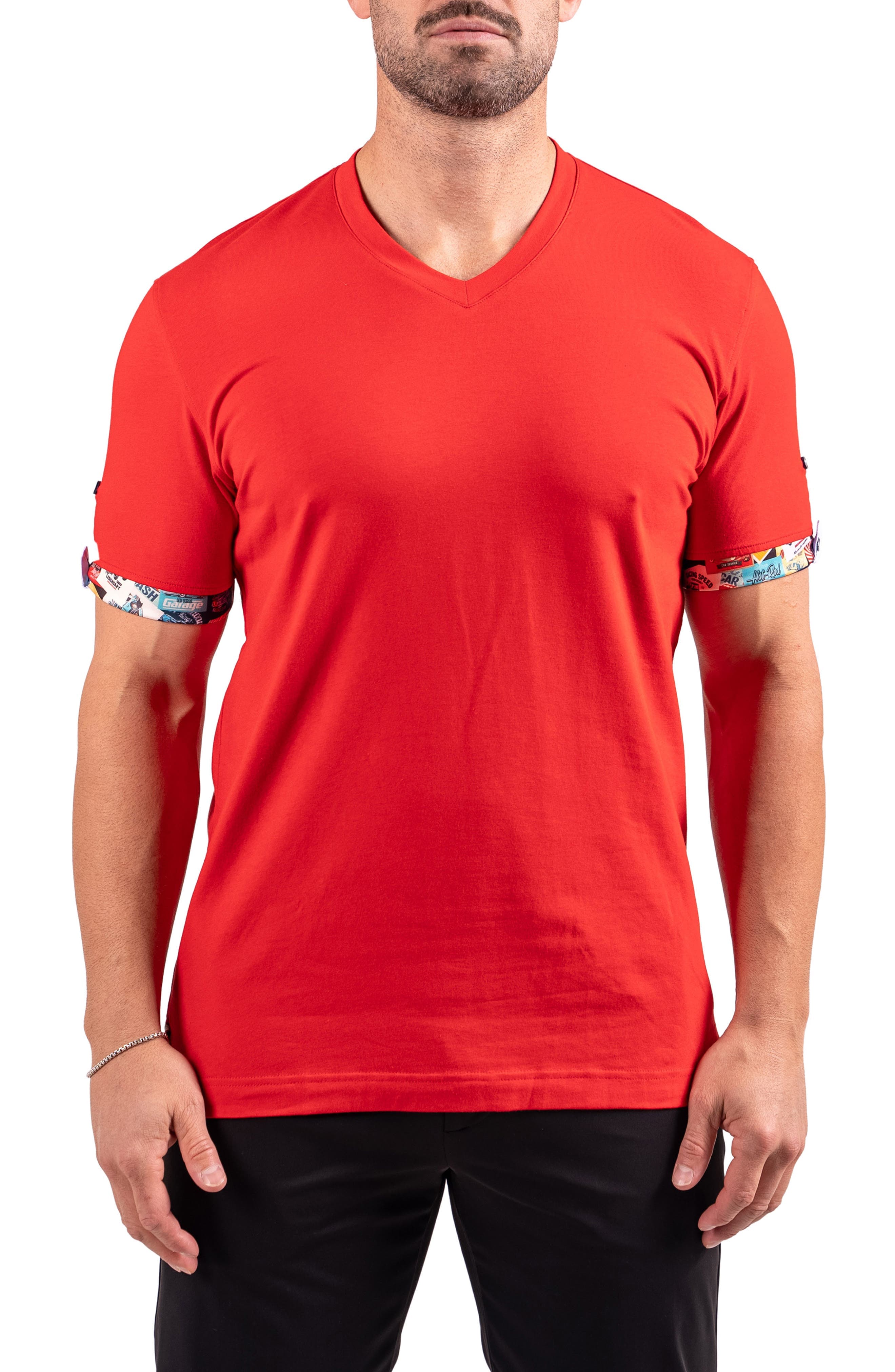 Vivaldi Scarlet Red V-Neck Cotton T-Shirt - image 1