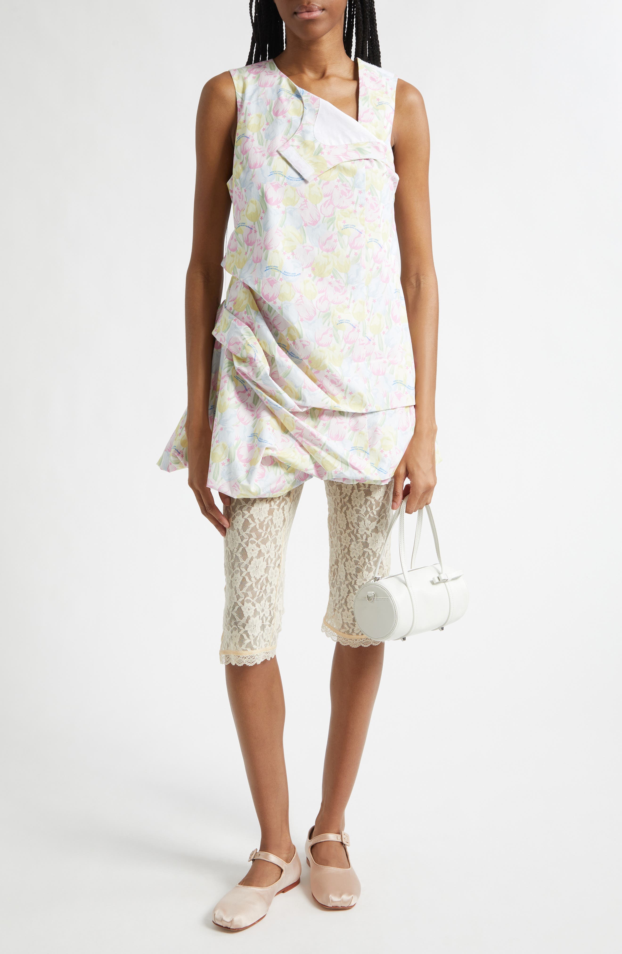 Gingko Tulip Print Ruched Cotton Dress - image 1