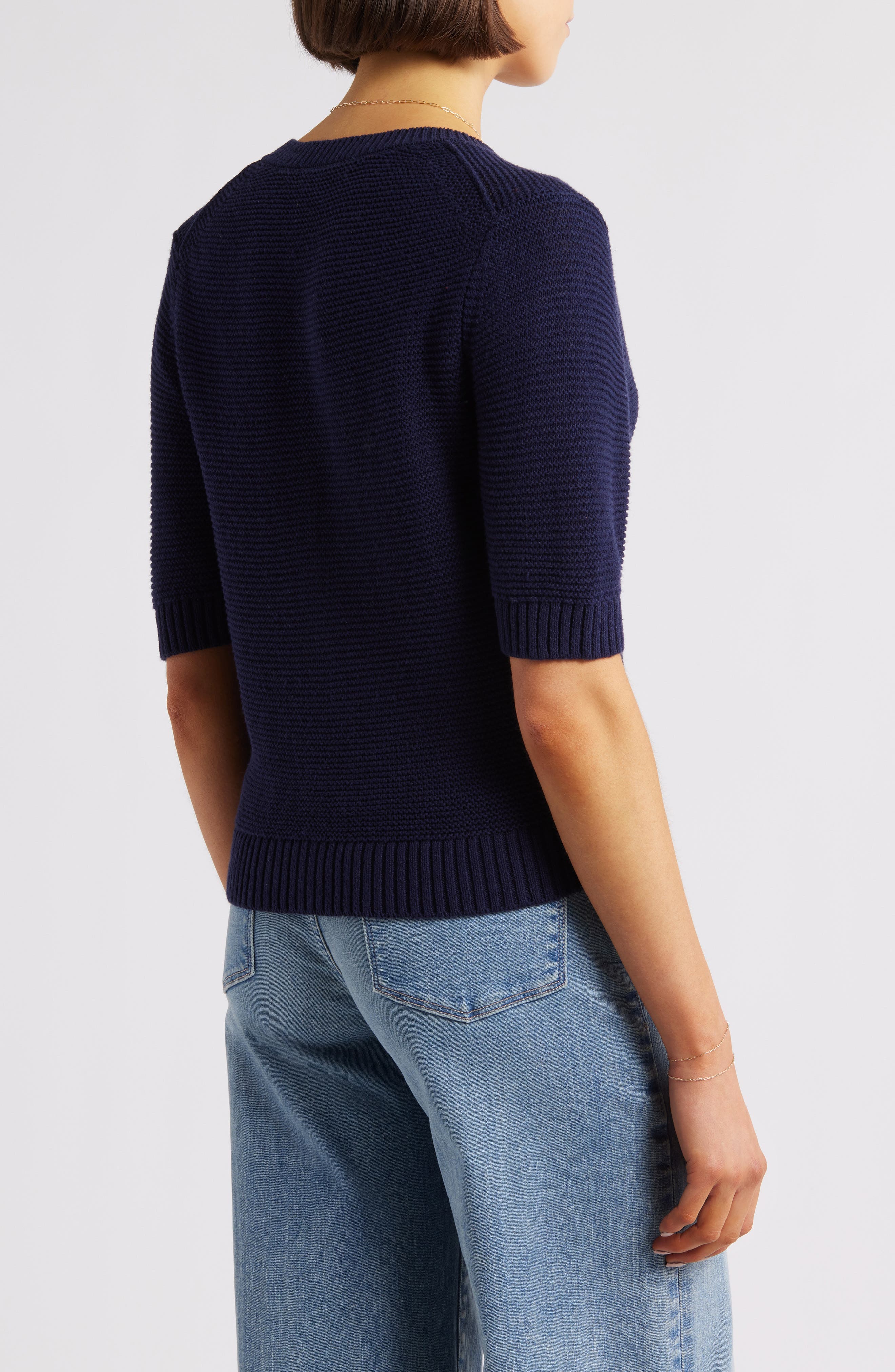 Elle Elbow Sleeve Linen & Cotton Button-Up Sweater - image 2