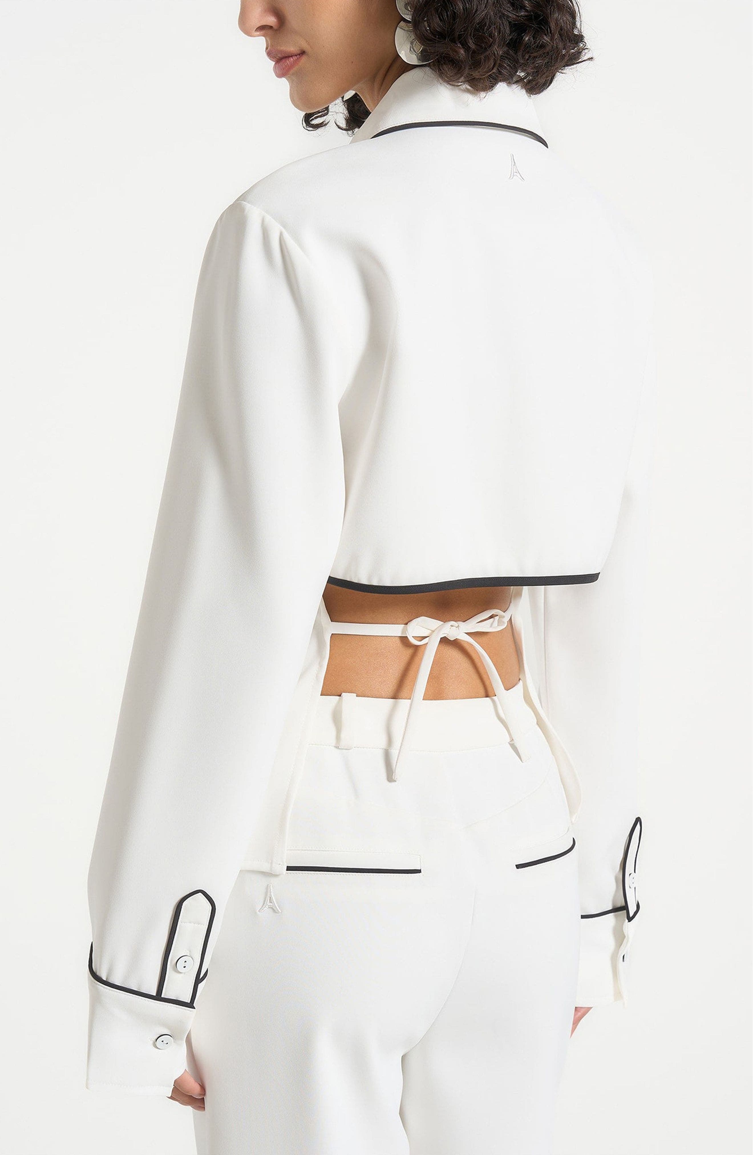 Contrast Piped Backless Tie Shirt - image 2