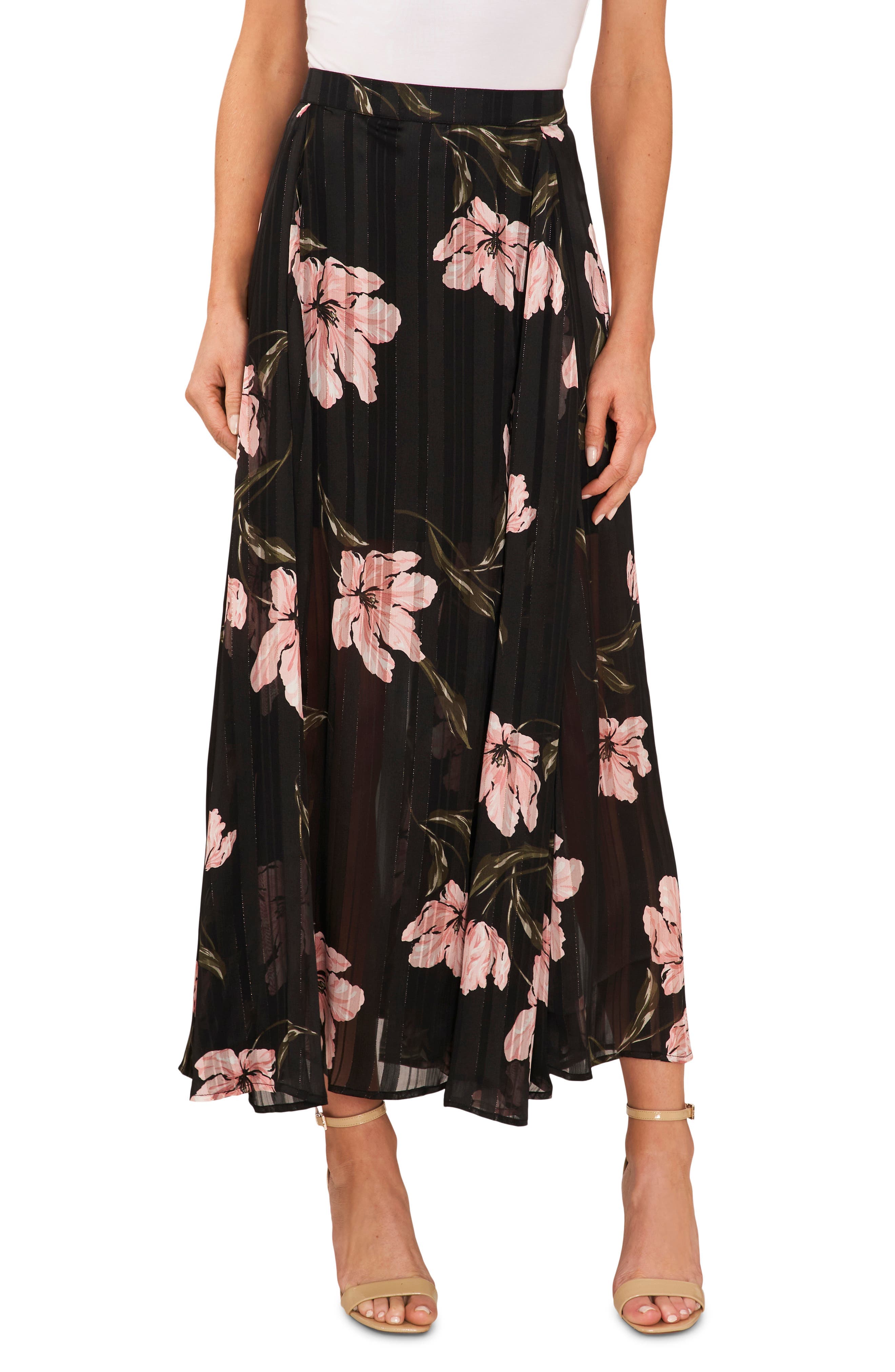Floral Pleated Midi Skirt - image 1