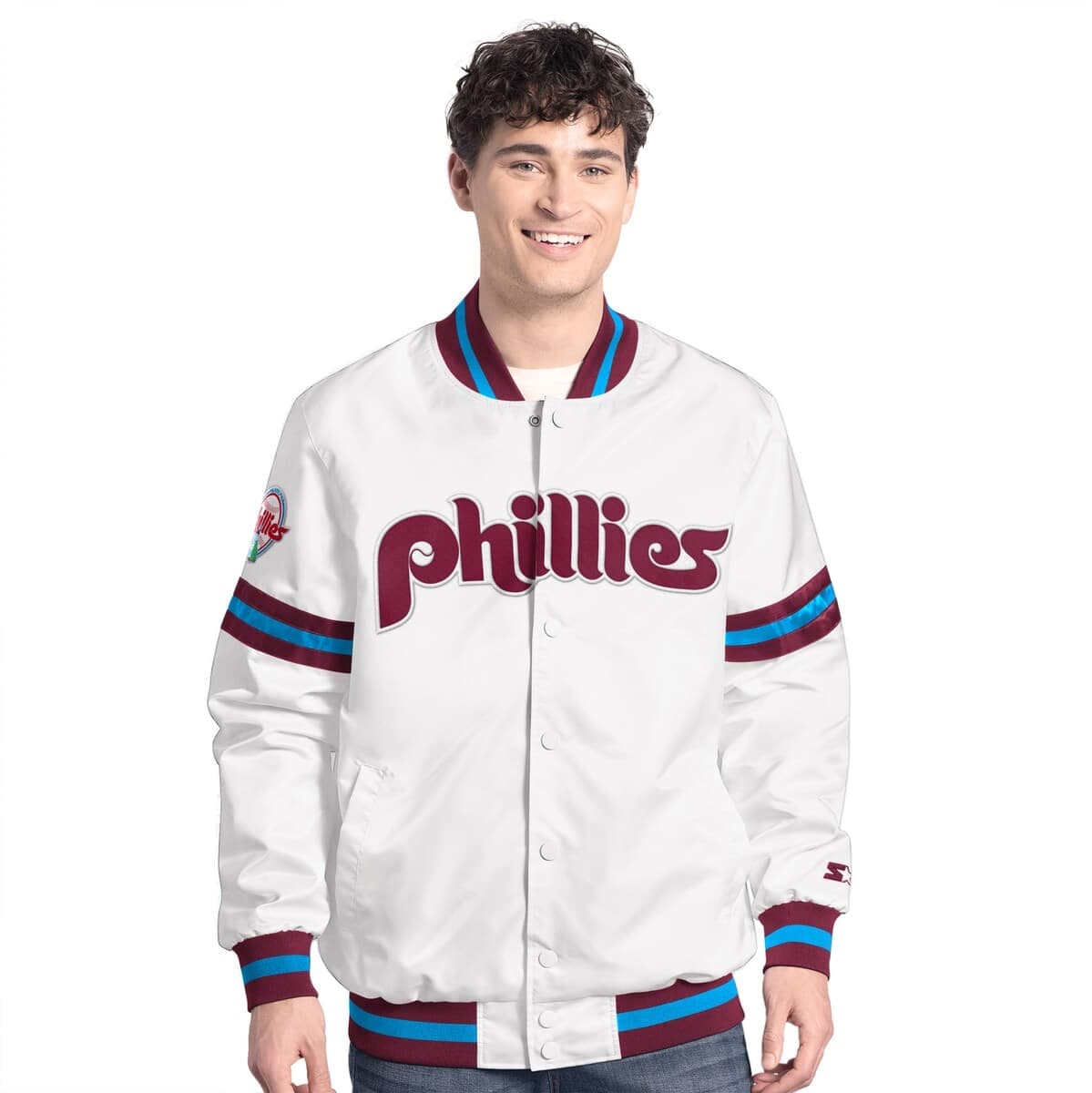 Men'sStarter  White Philadelphia Phillies Cooperstown Scout Full-Snap Varsity Jacket - image 1