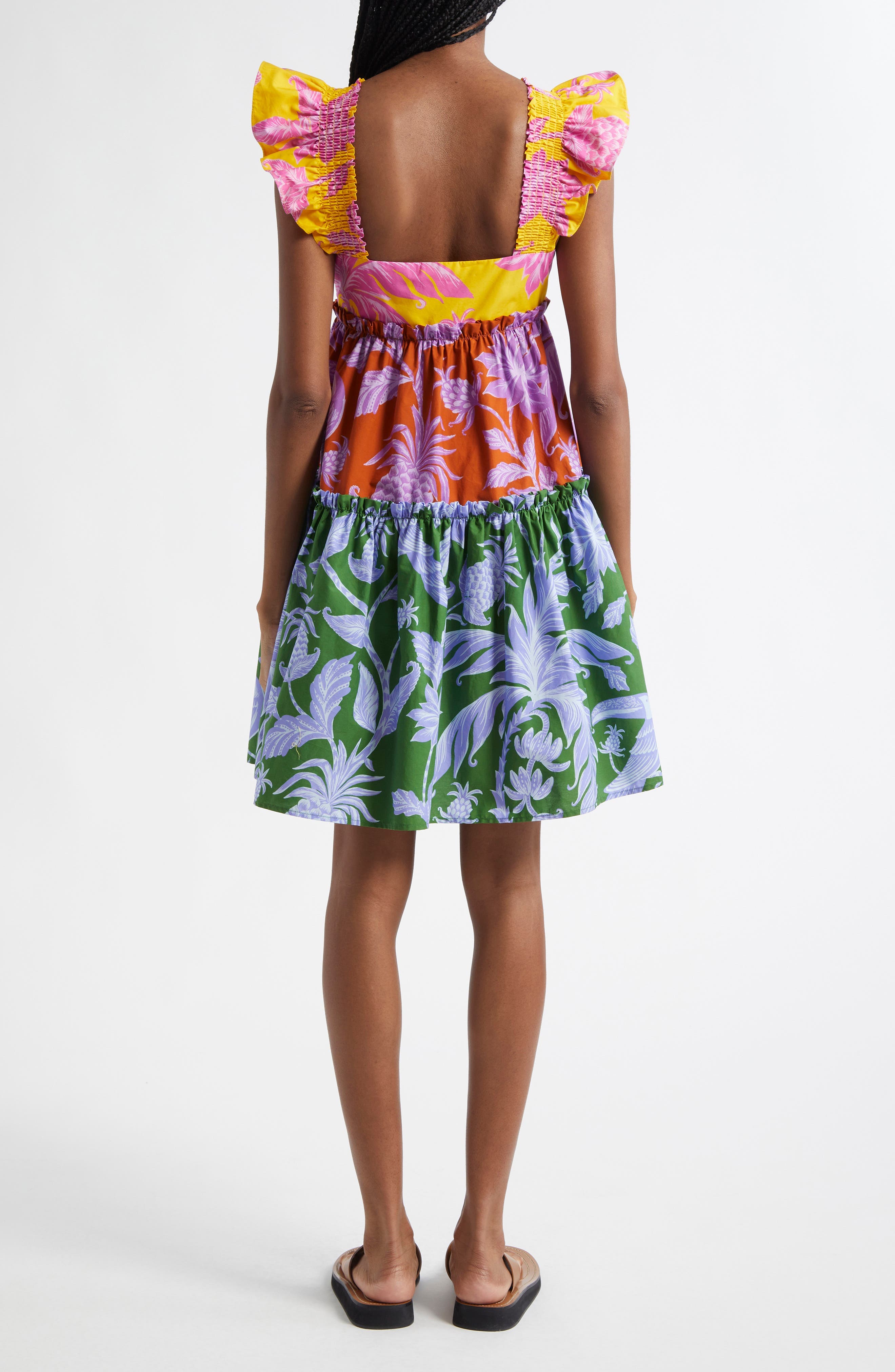 Tropical Swing Mixed Print Tiered Cotton Sundress - image 2