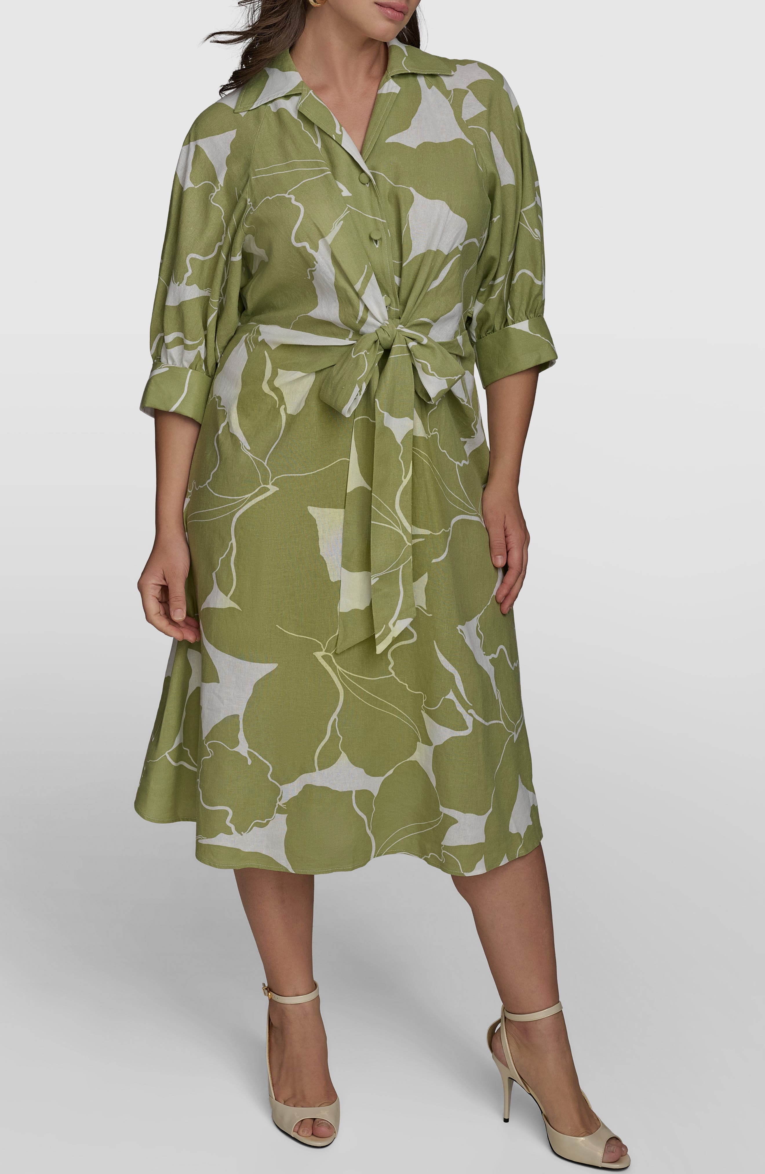 Print Tie Waist Midi Shirtdress - image 1
