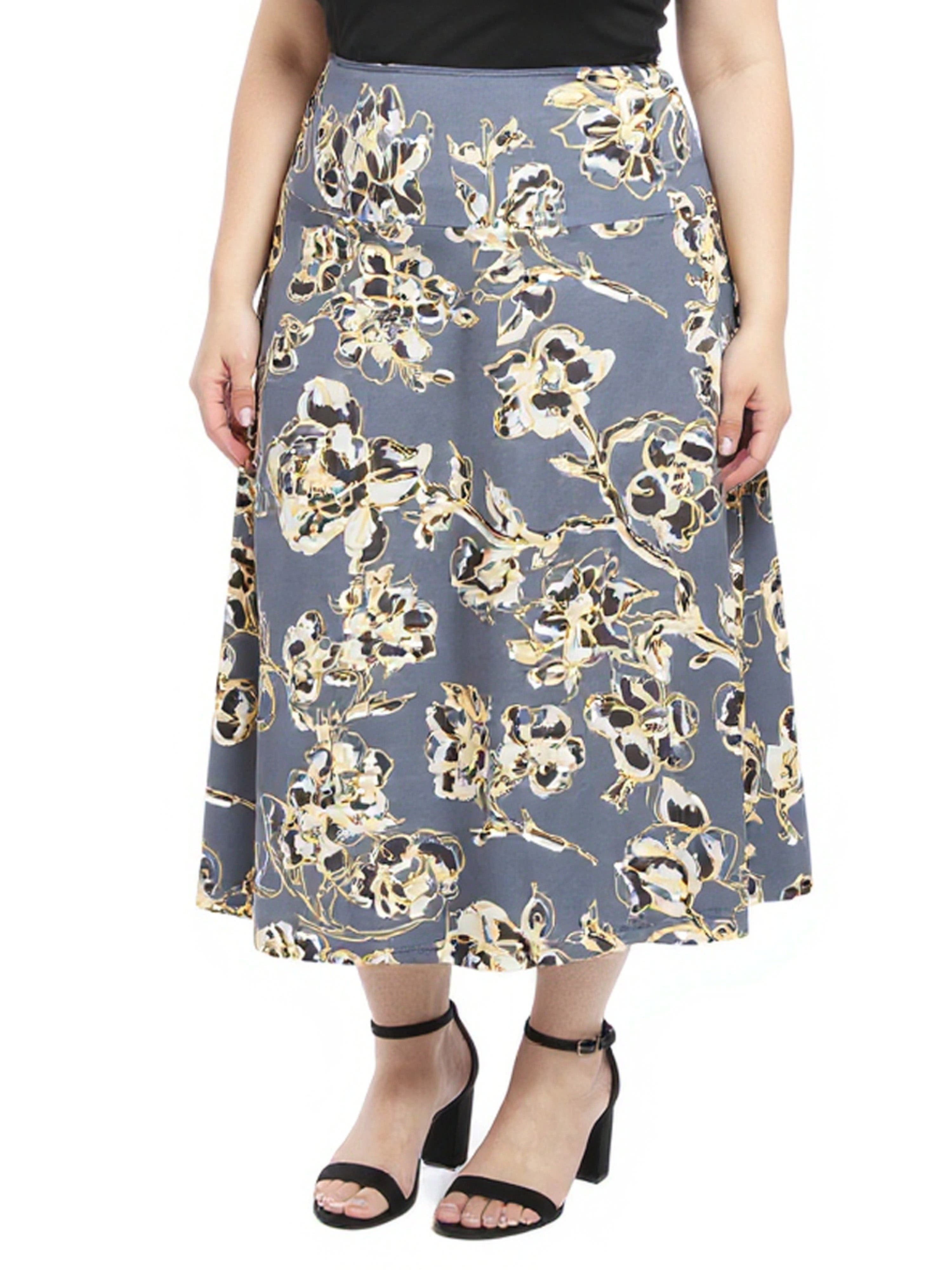 Plus Size Floral Elastic Waist A-Line Maxi Skirt - image 2