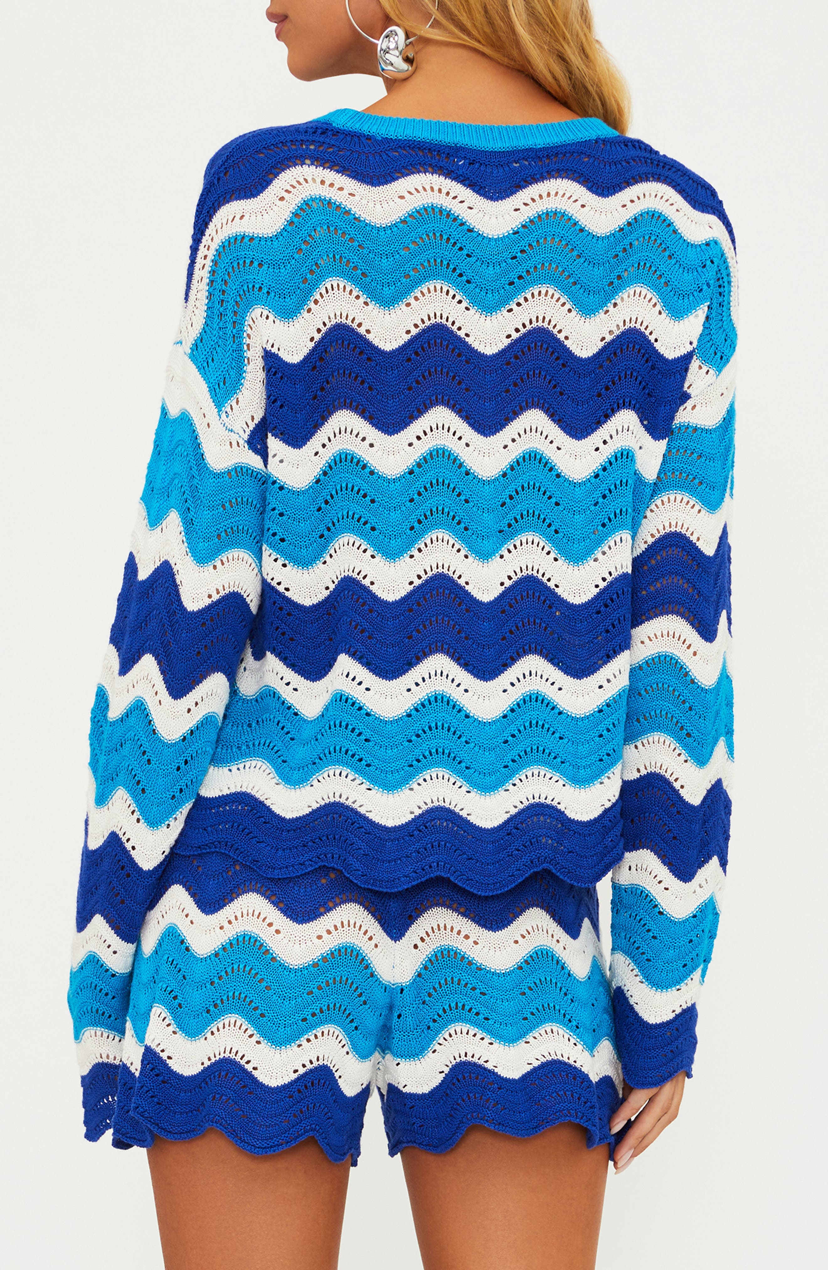 Beach Wavy Stripe Pointelle Cover-Up Sweater - image 2