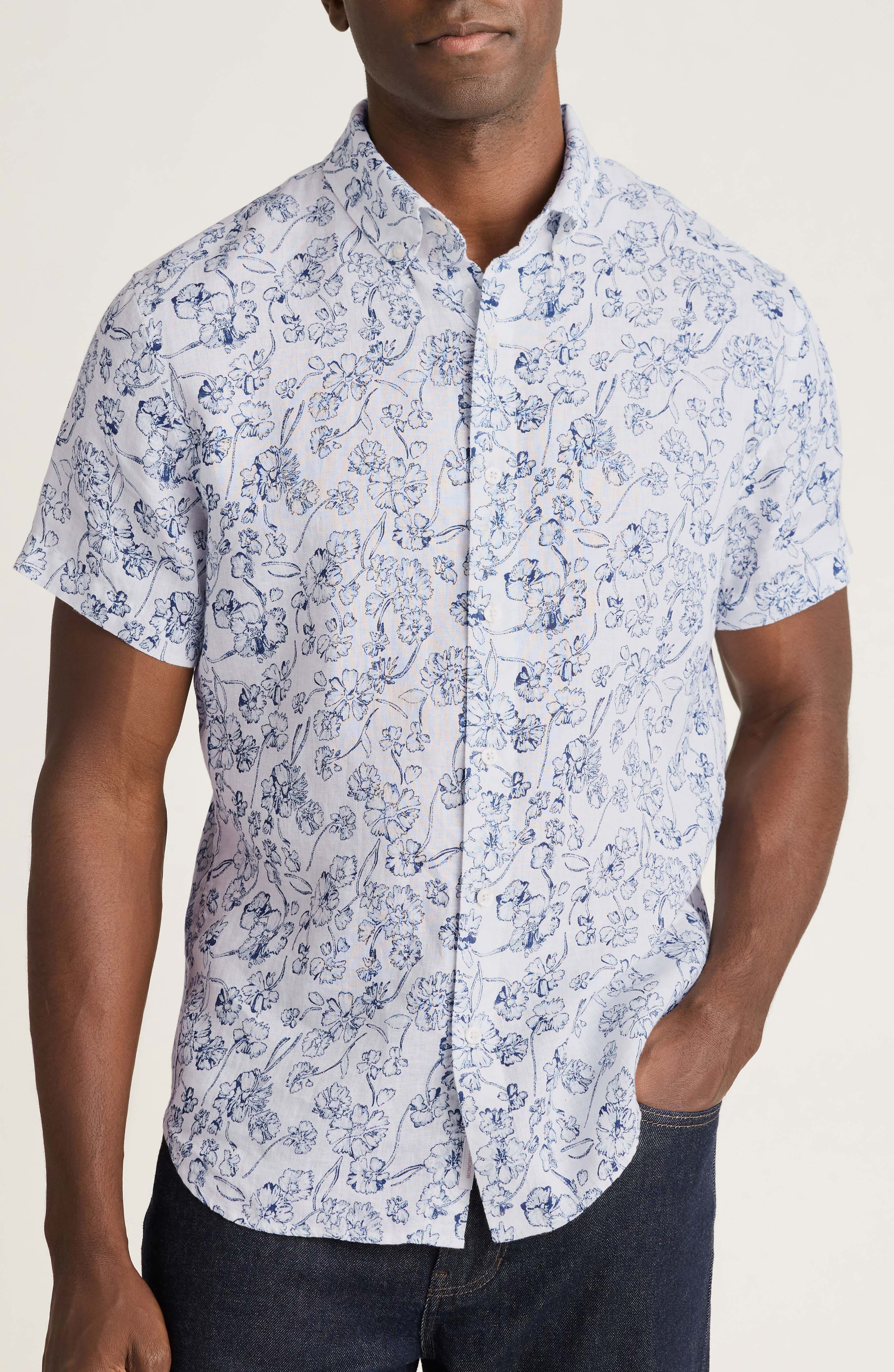 Riviera Slim Fit Floral Short Sleeve Linen Button-Down Shirt - image 1