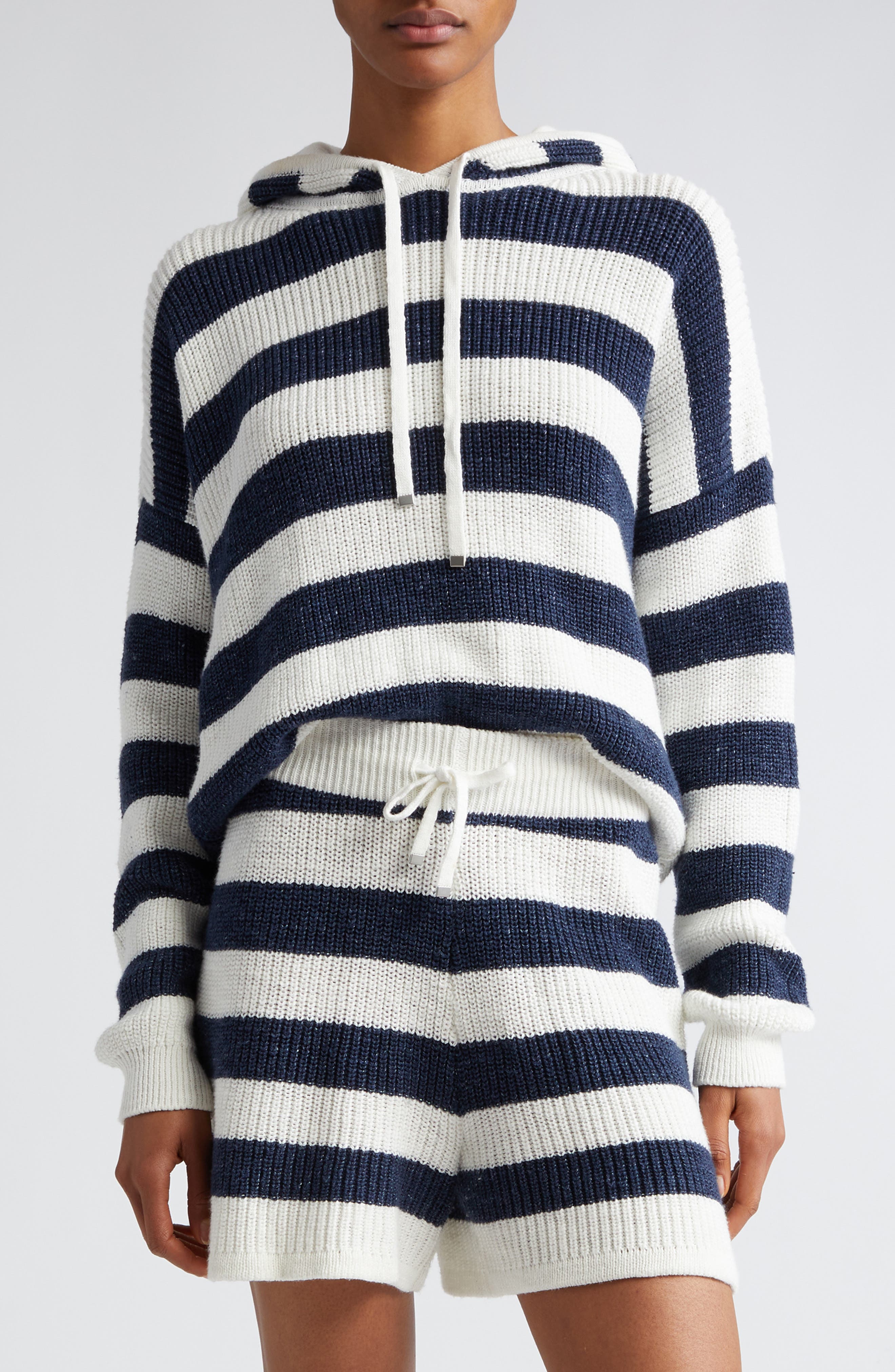 Stripe Cotton & Linen Blend Sweater Hoodie - image 1