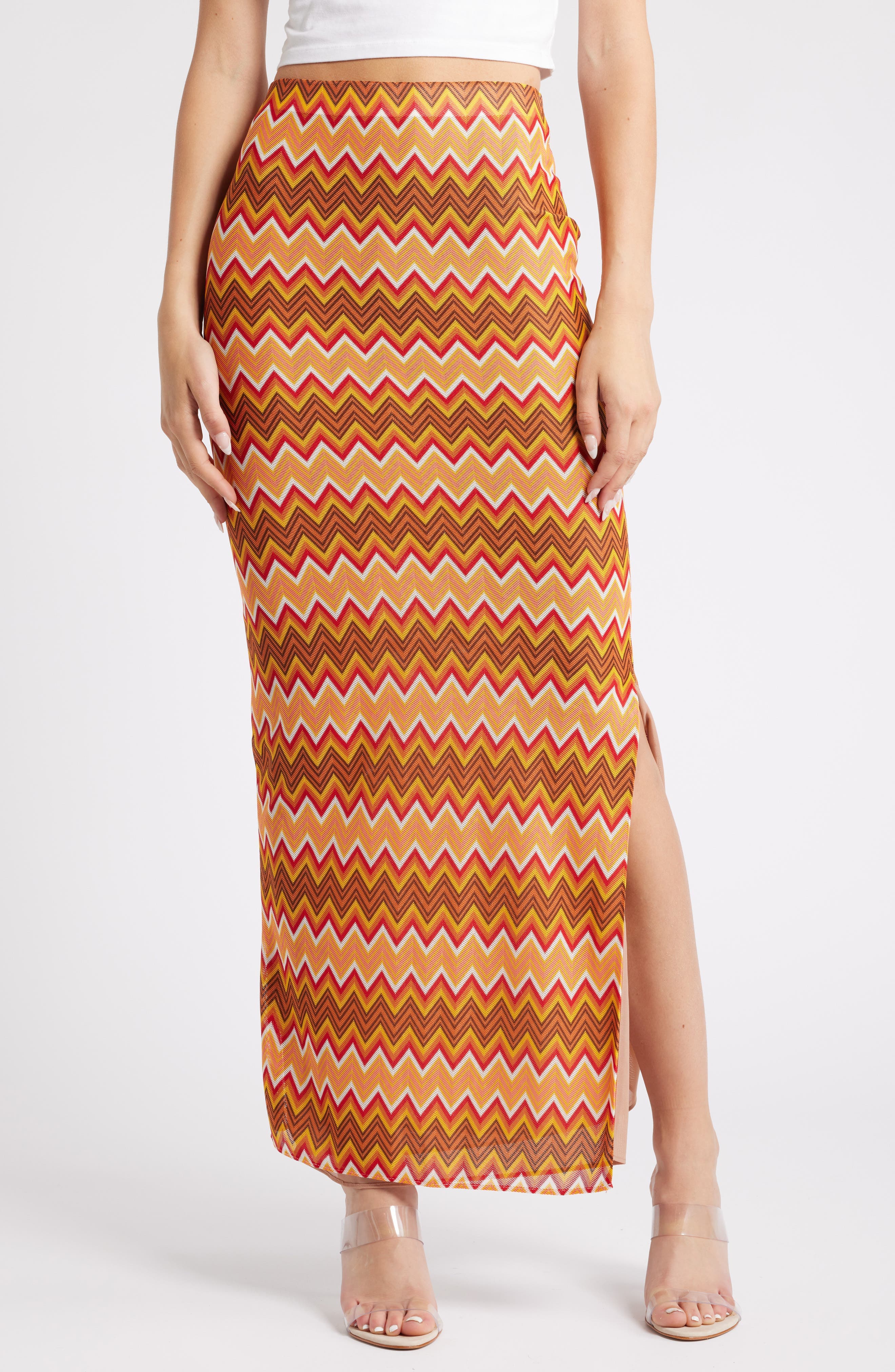 Chevron Stripe Mesh Maxi Skirt - image 1