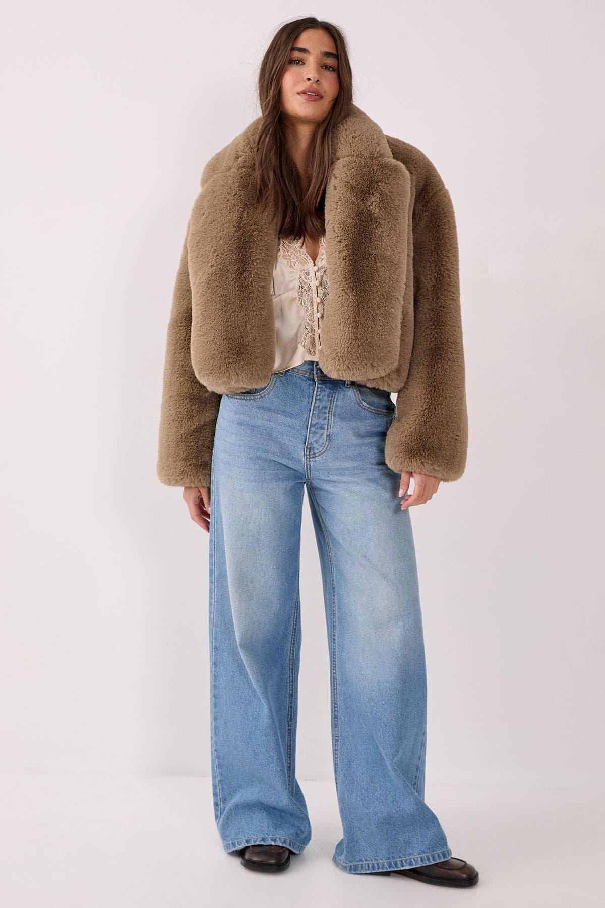 Cropped Collar Faux Fur Jacket - image 2