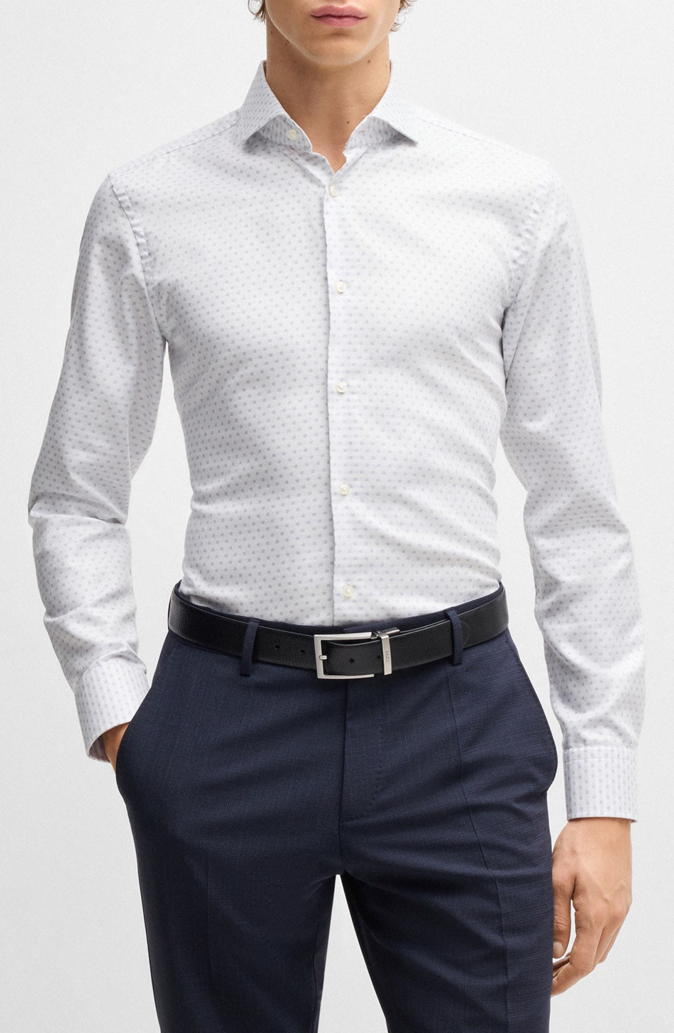 Hank Slim Fit Neat Cotton Dobby Dress Shirt - image 1