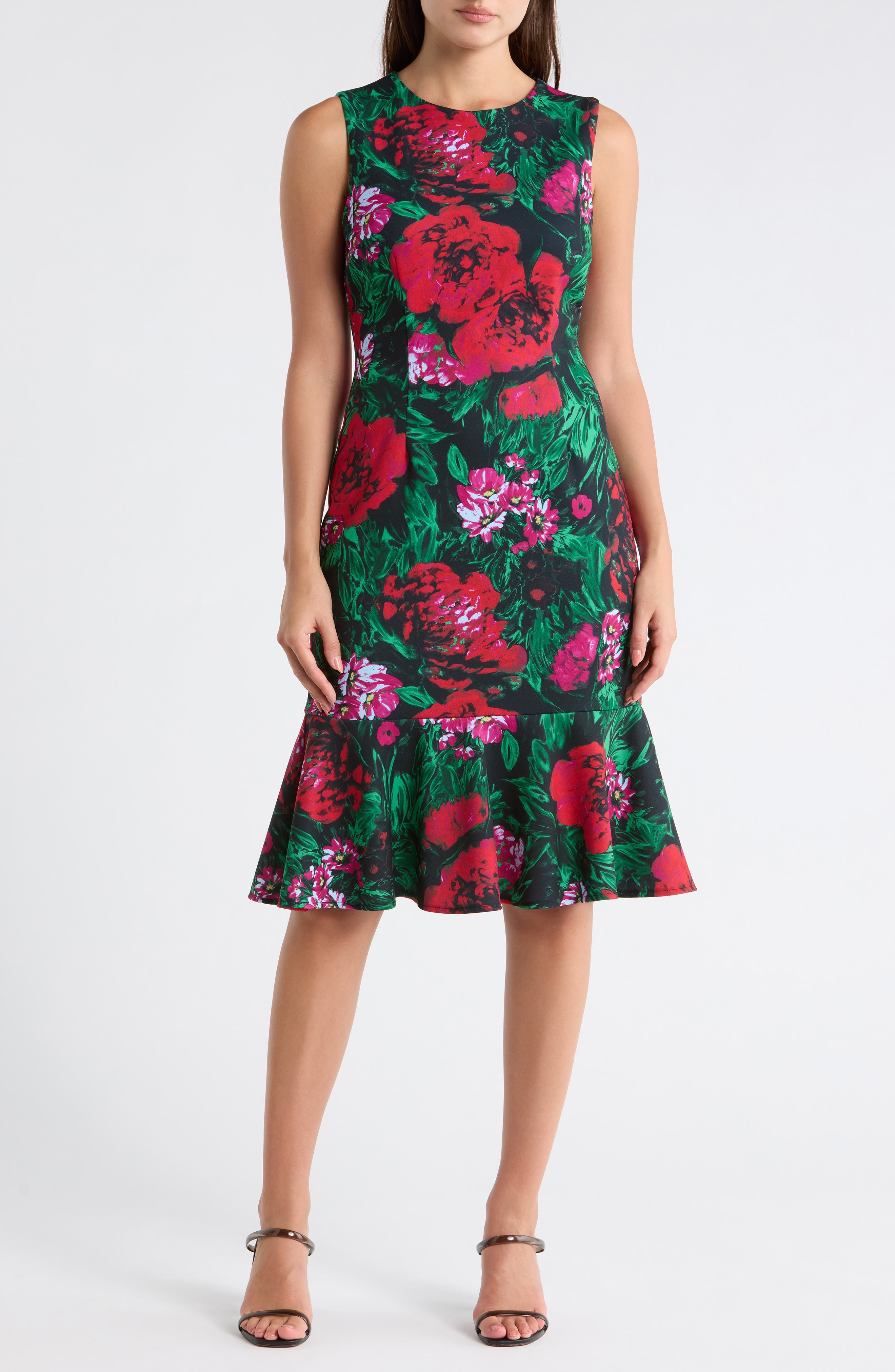 Floral Sleeveless Ruffle Hem Midi Dress - image 1