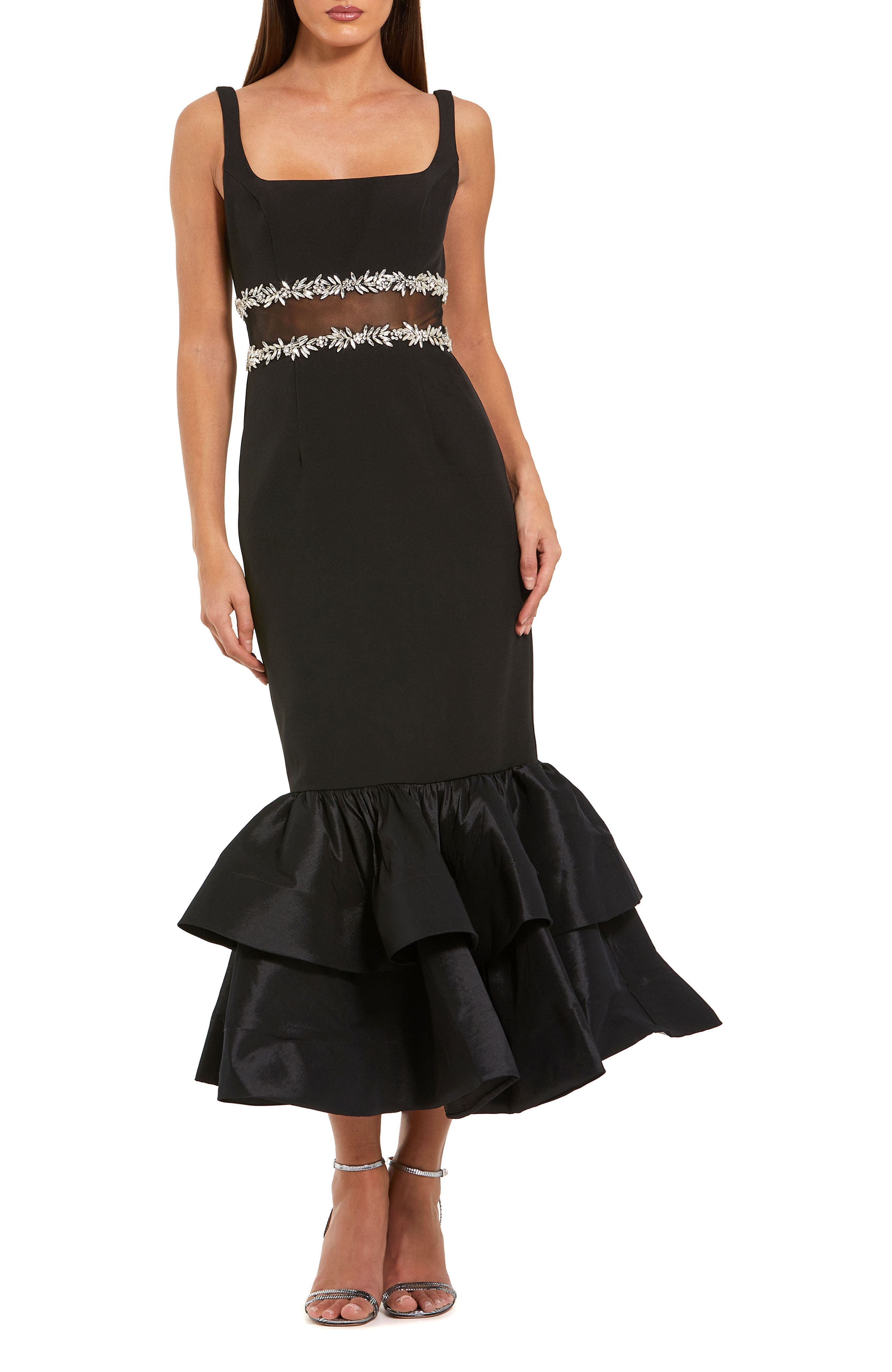 Petite Crepe Midi Dress with Jewel Detail & Ruffle Hem - image 1