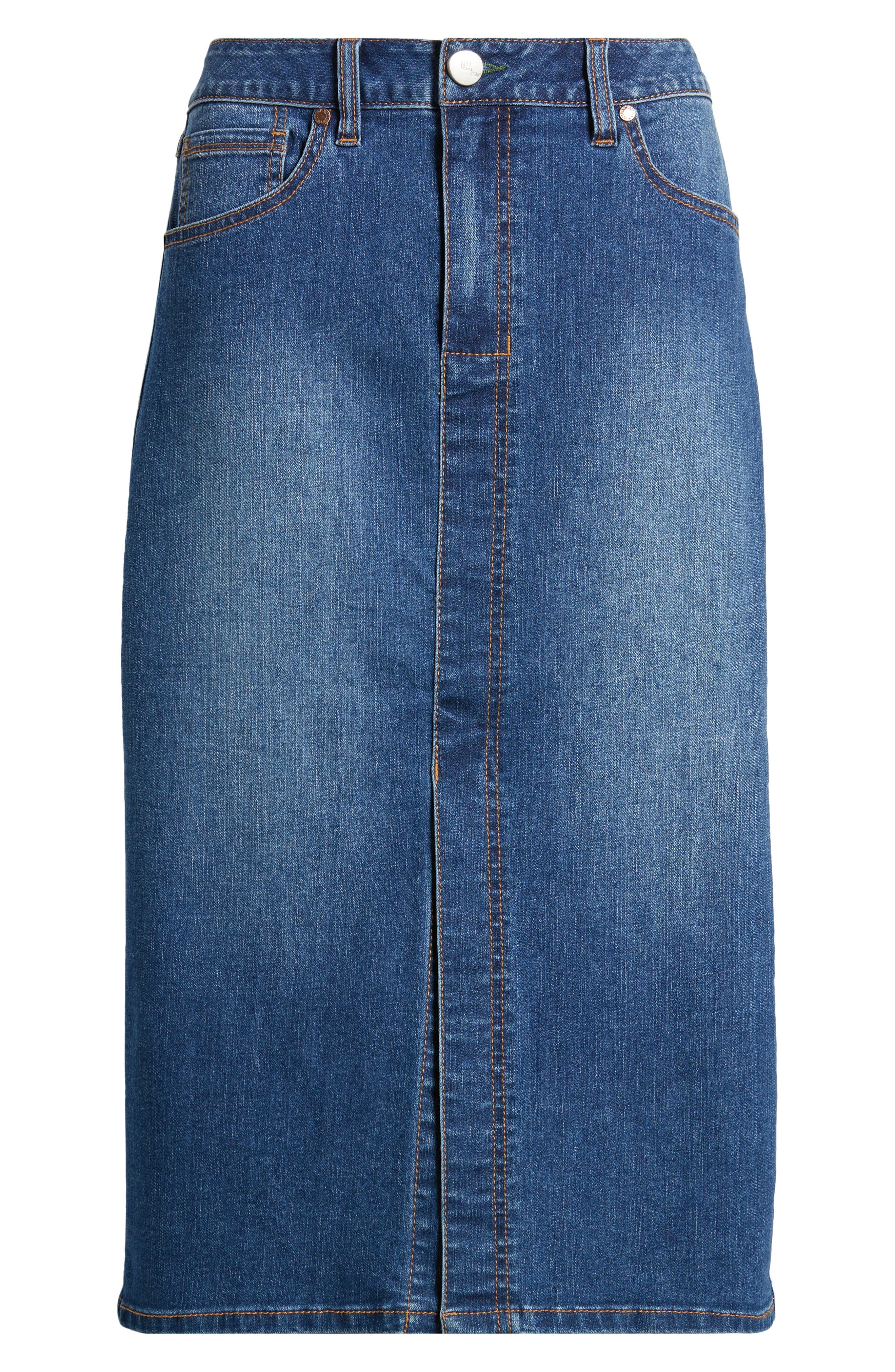 Front Slit Denim Midi Skirt