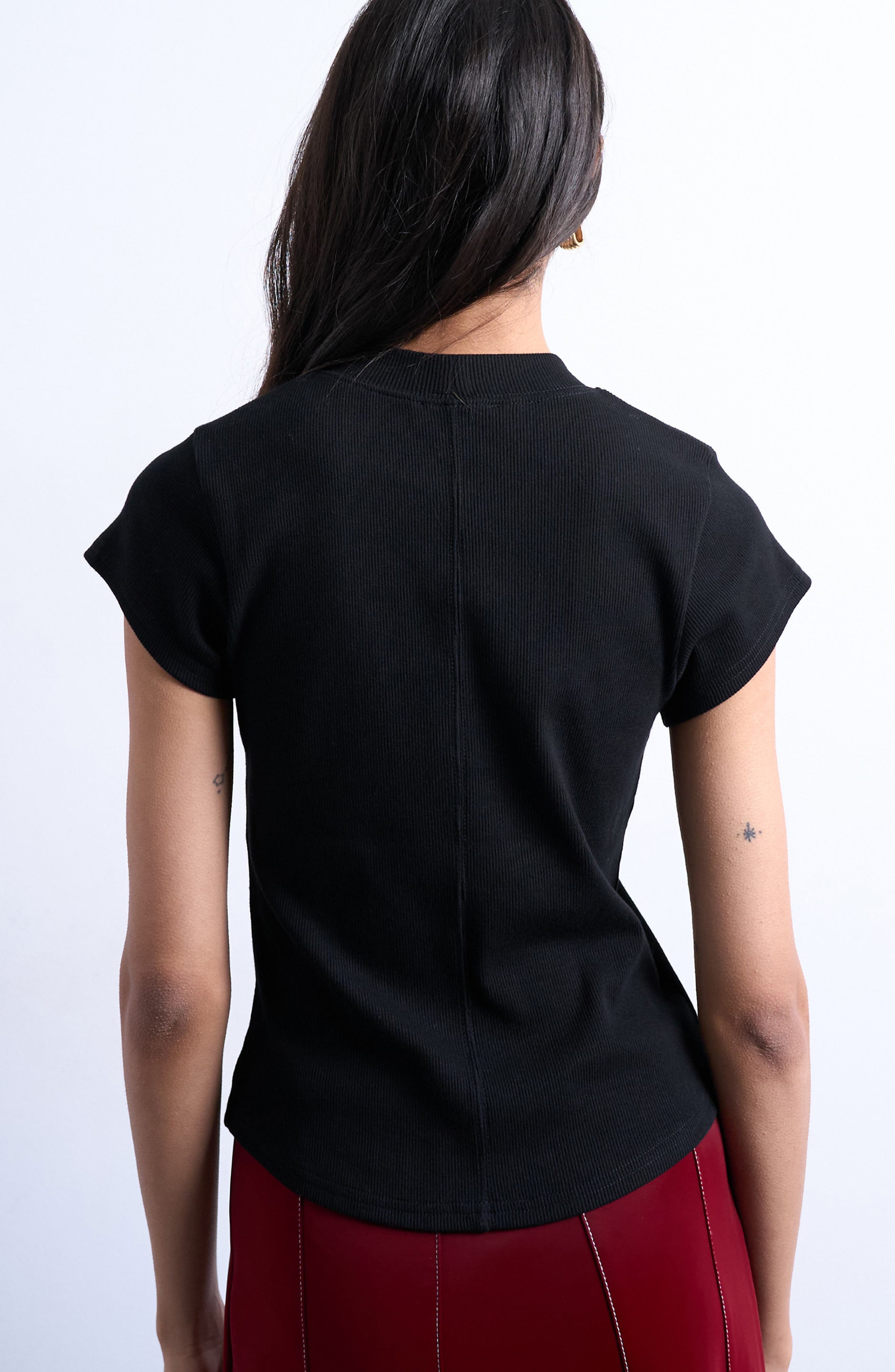 Fitted Curved Hem Stretch Cotton Rib T-Shirt - image 2
