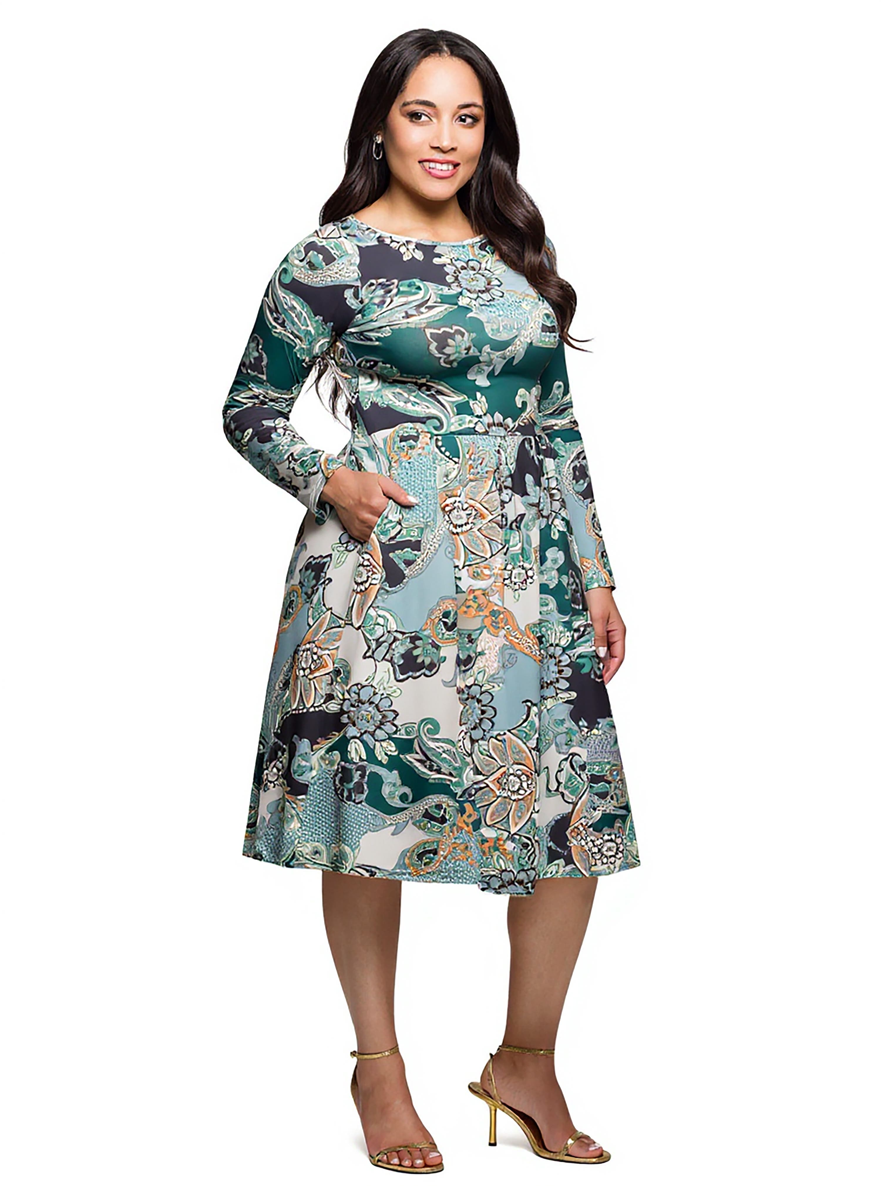 Long Sleeve Midi Dress in Paisley Floral Print - image 2