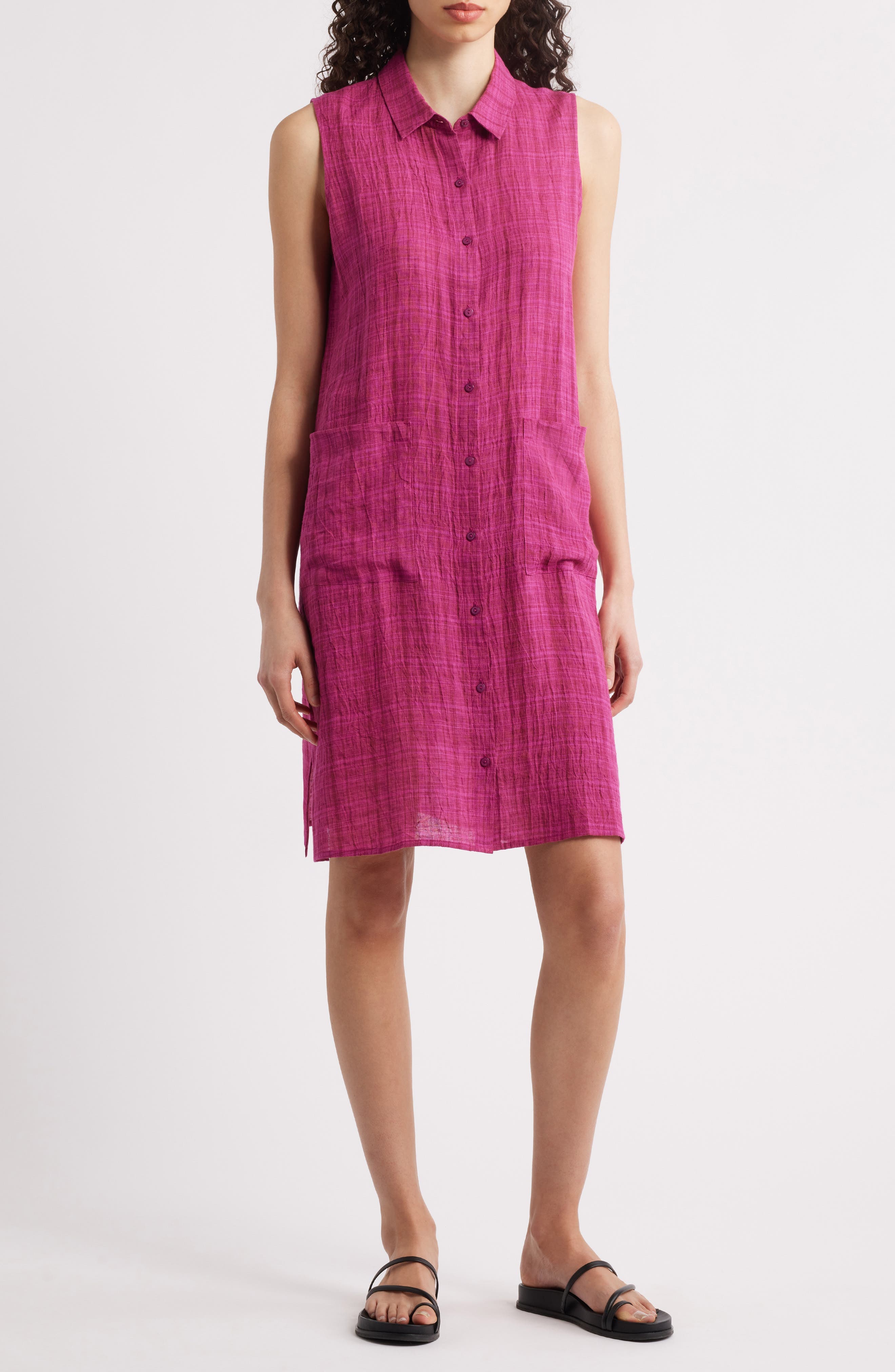 Plaid Sleeveless Organic Linen Shift Dress - image 1