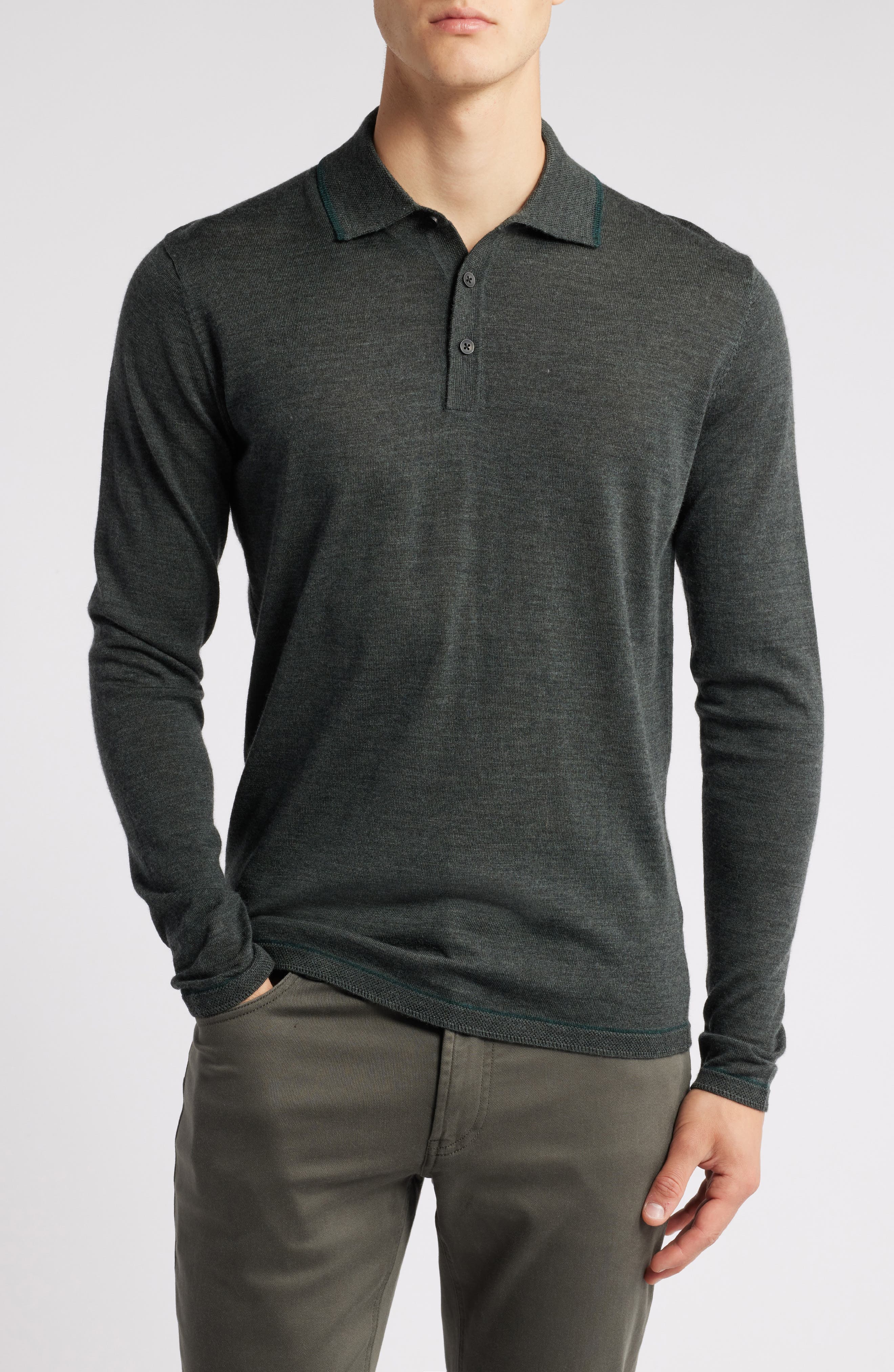 Roman Long Sleeve Merino Wool Sweater Polo - image 3
