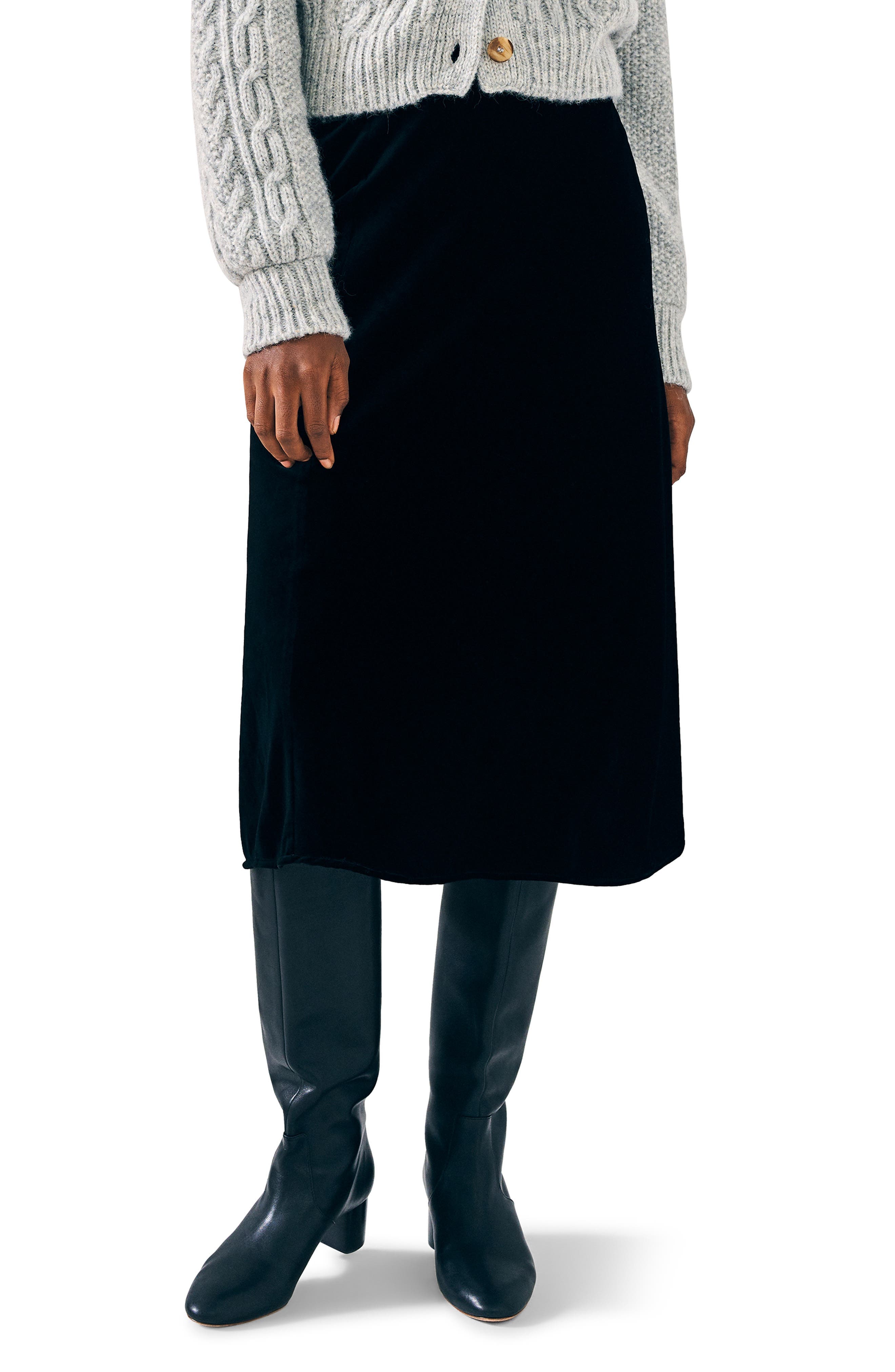 Stretch Velvet Midi Skirt - image 1