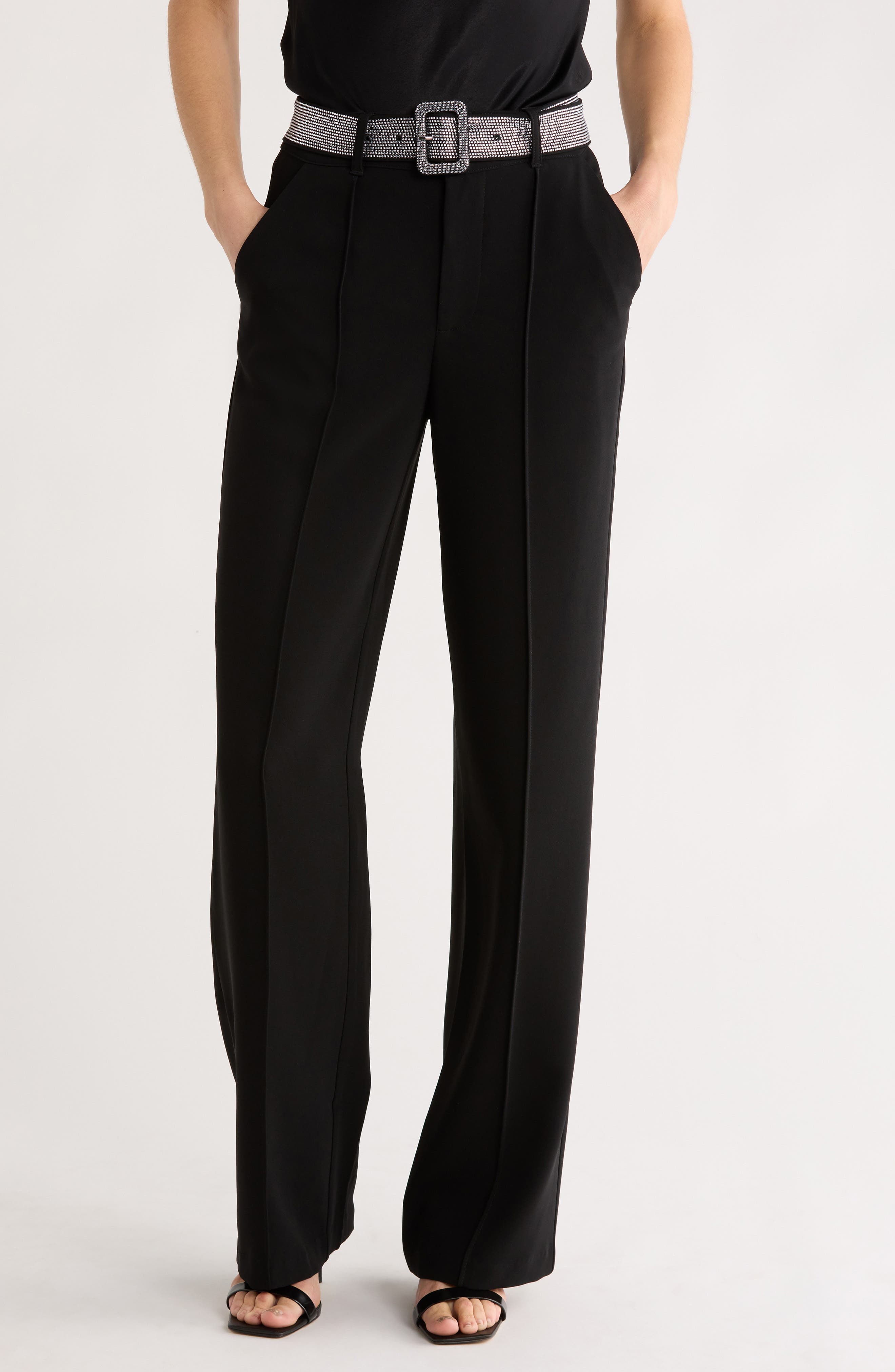 Ester Rhinestone Belt Crepe Pants - image 1