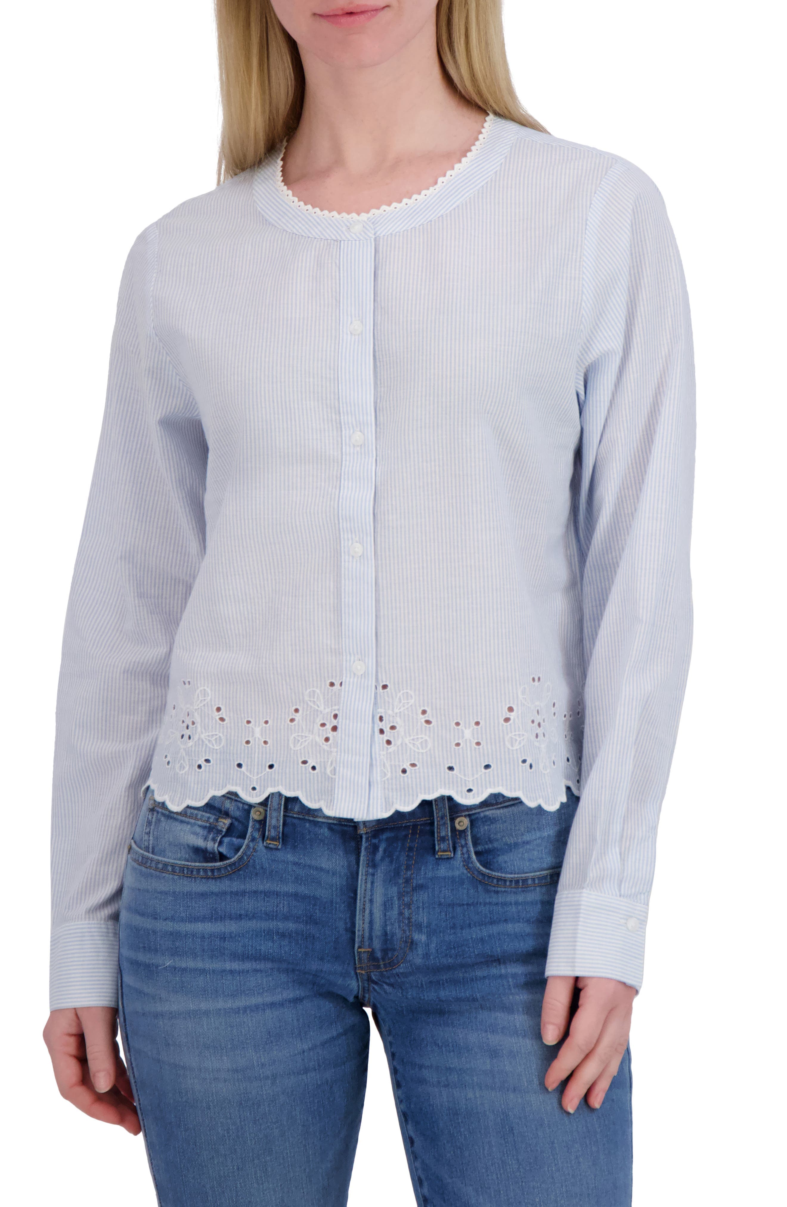 Eyelet Cotton Button-Up Top - image 1