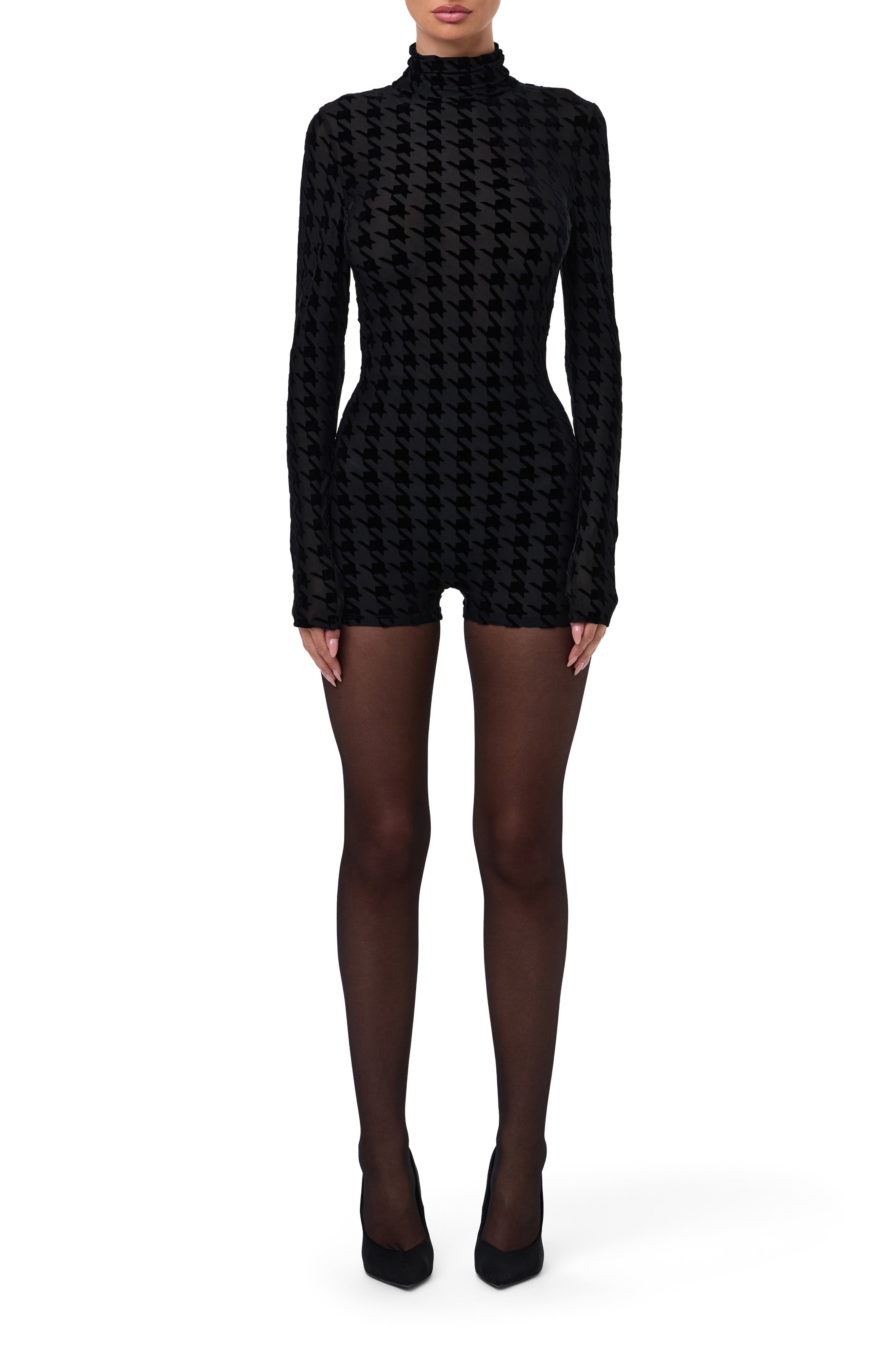 Burnout Mock Neck Long Sleeve Romper - image 1