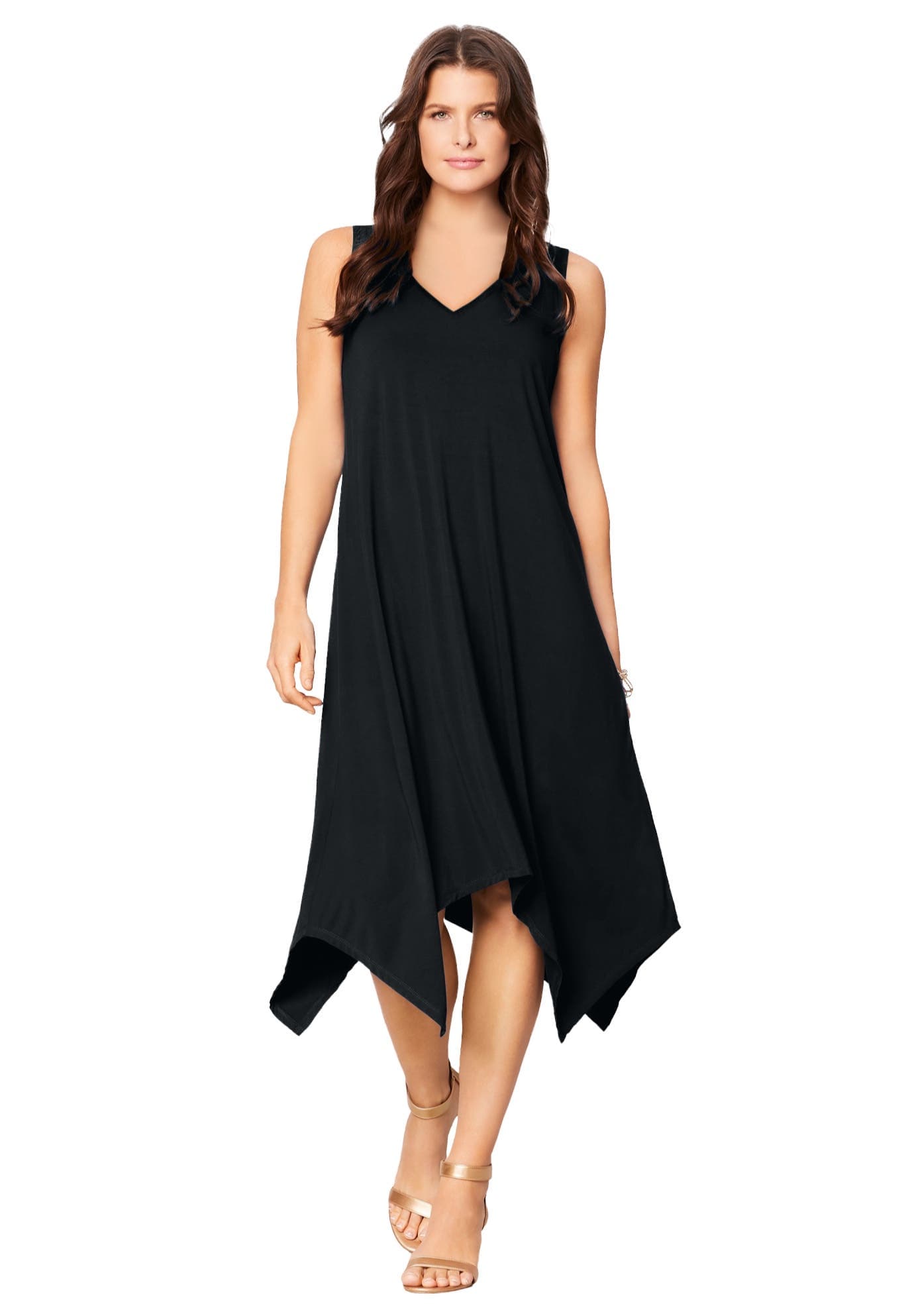 Plus Size Stretch Knit Mid Length Sleeveless Swing Dress - image 1