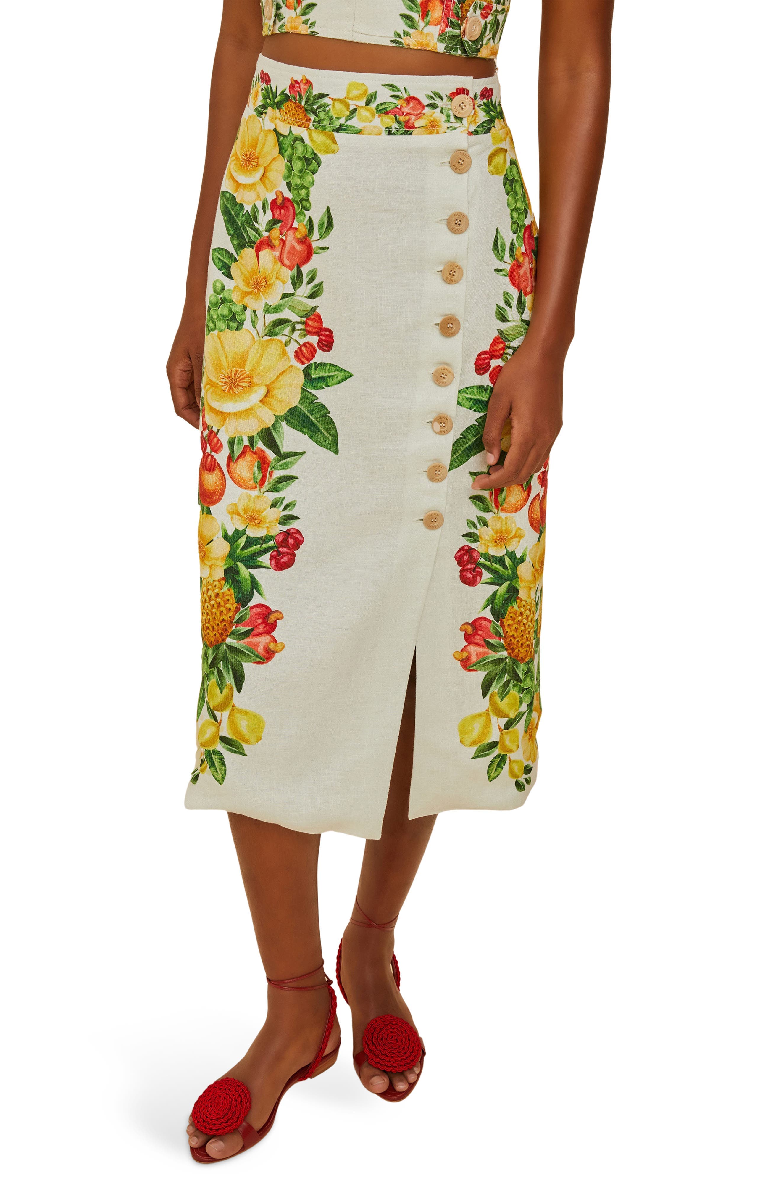 Picnic Flowers Button Midi Skirt - image 1