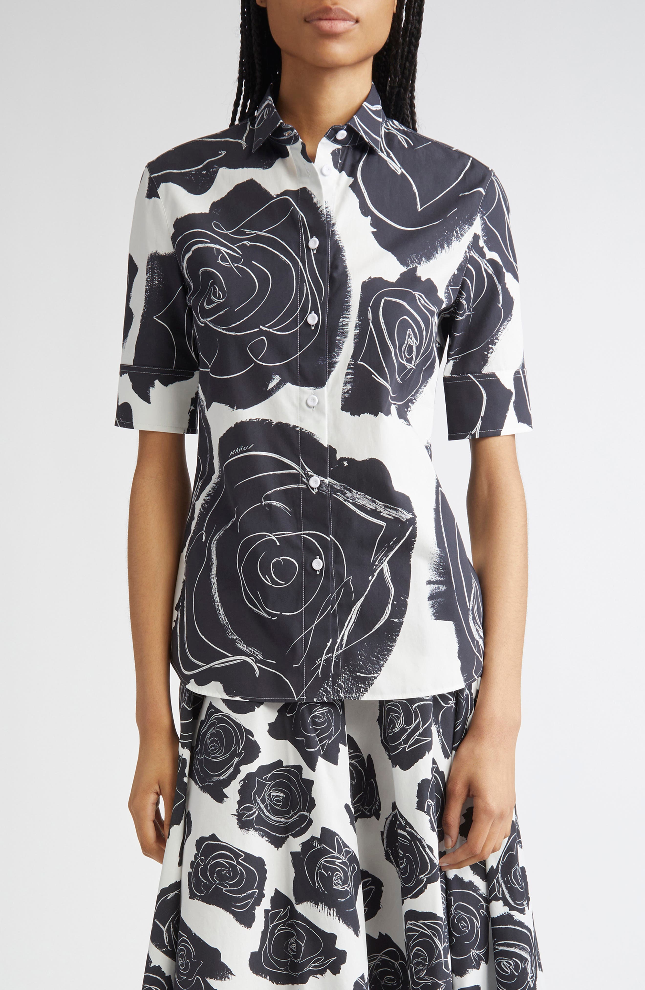Rose Print Cotton Poplin Shirt - image 1