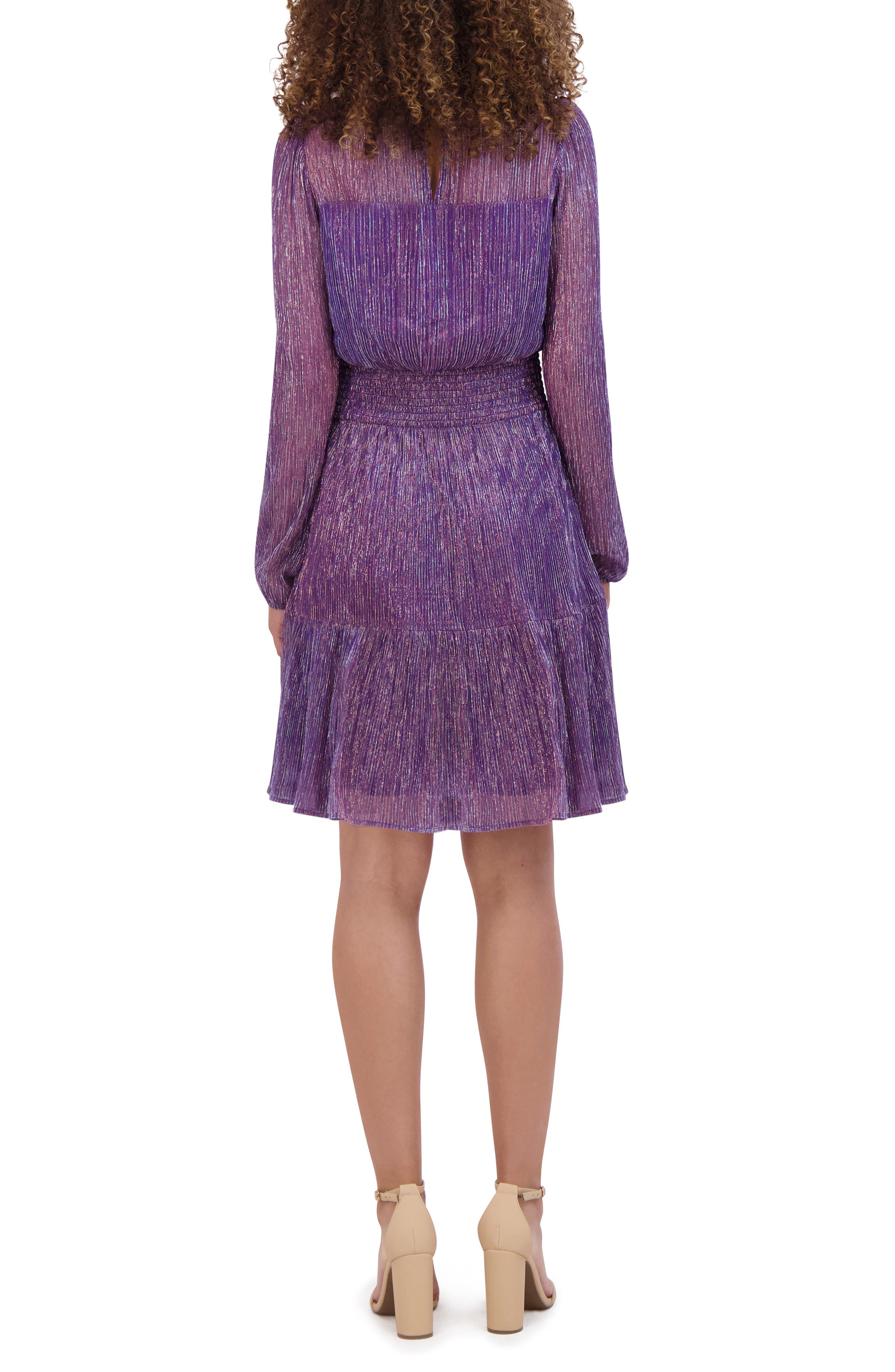 High Neck Shimmer Long Sleeve Dress - image 2