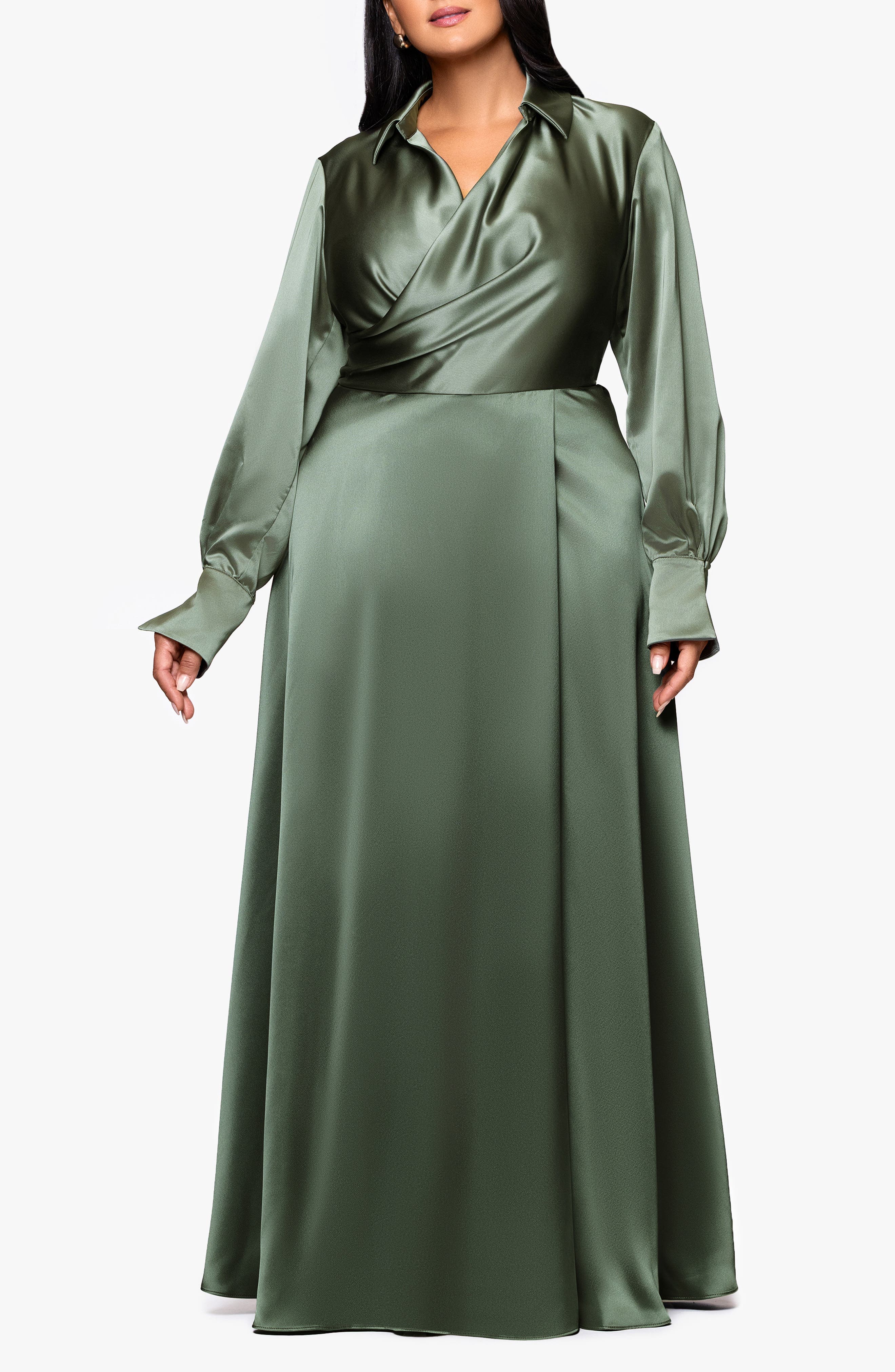 Long Sleeve Satin Gown - image 1
