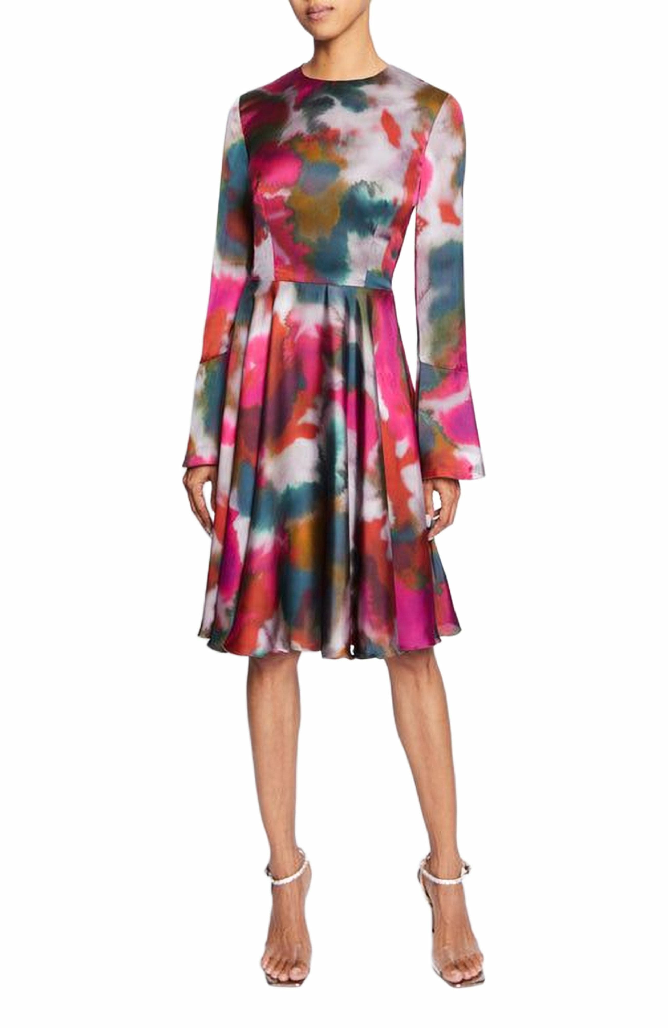 RONI Long Sleeve Knee Length Abstract Printed Flared Dress - image 1