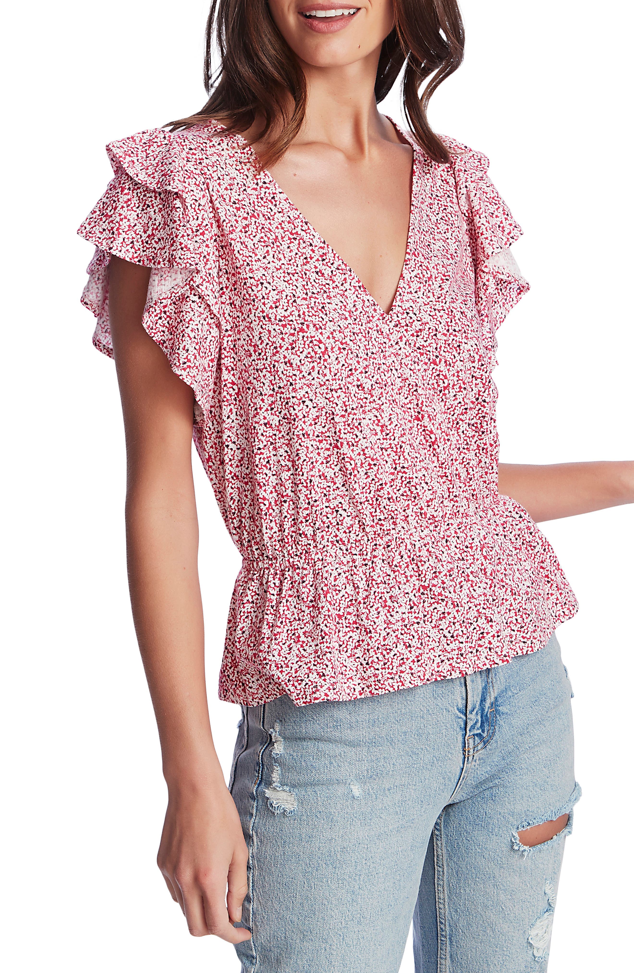 Floral Ditsy Cross Front Peplum Blouse - image 1