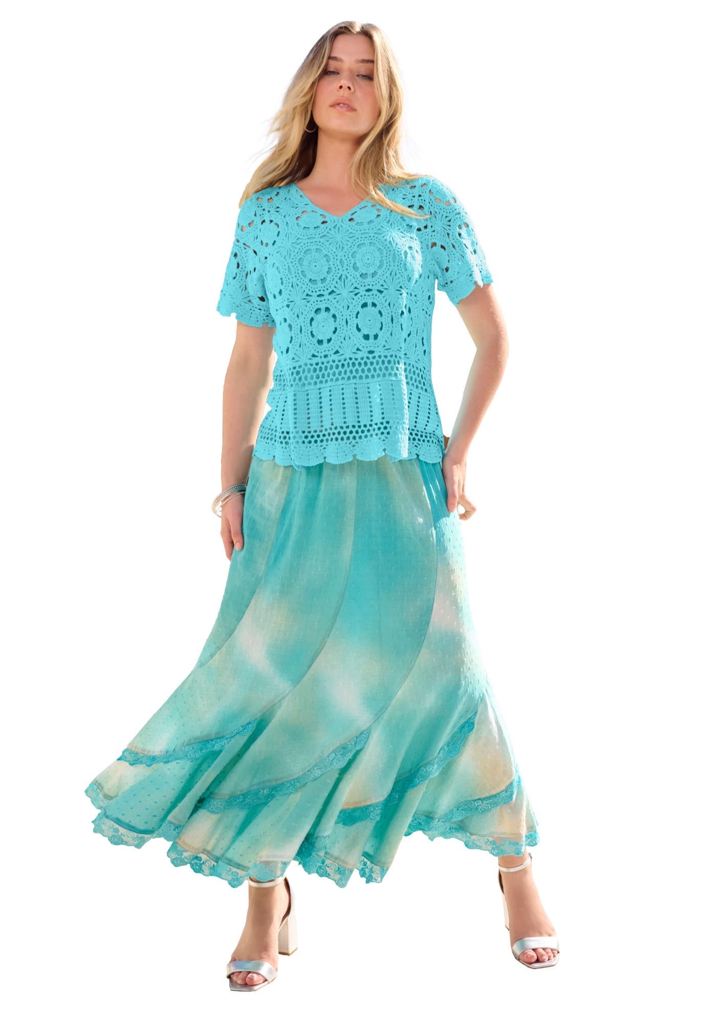 Plus Size Medallion Pattern French Crochet Sweater Top - image 5