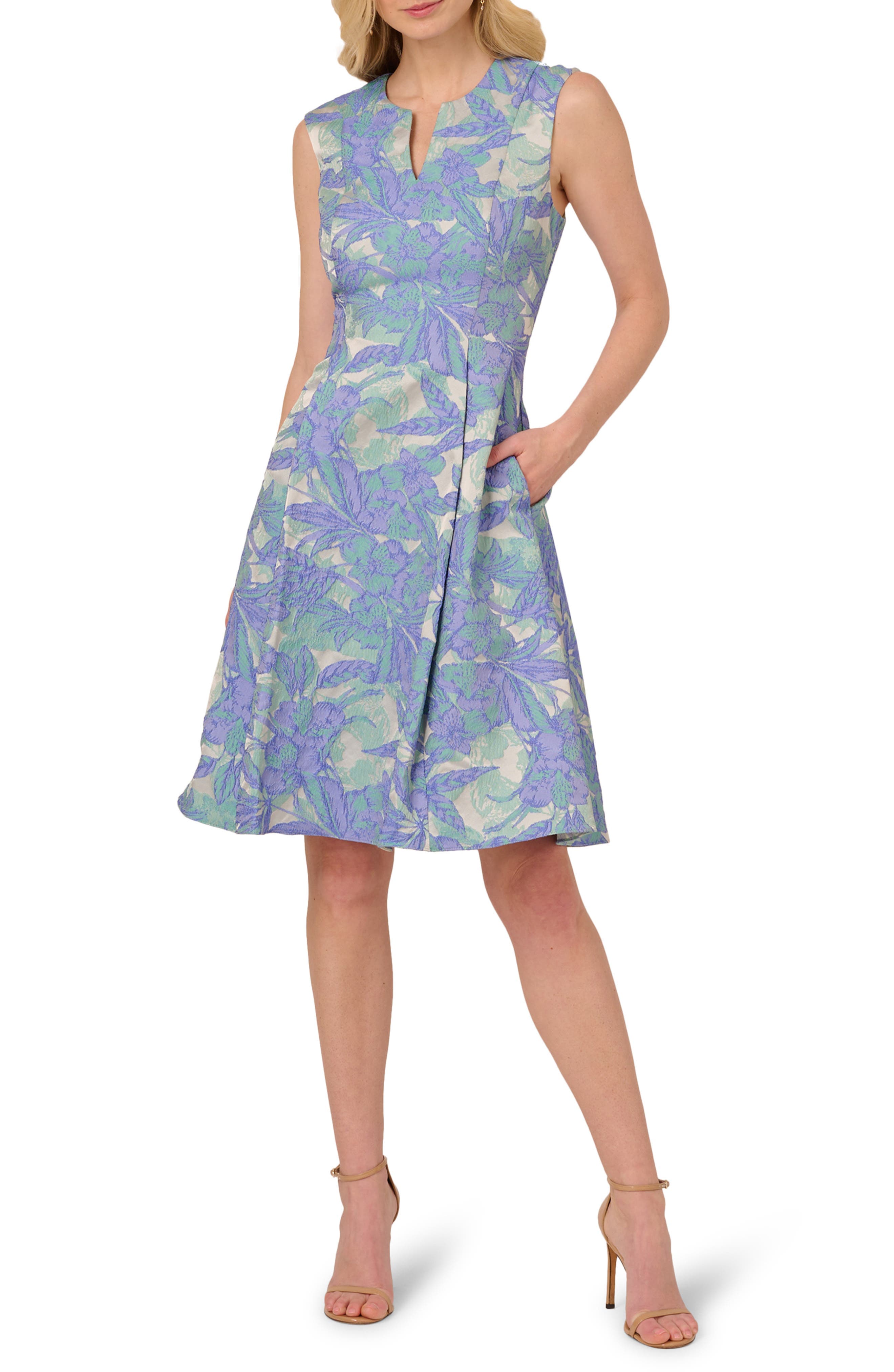 Floral Jacquard Sleeveless Dress - image 1