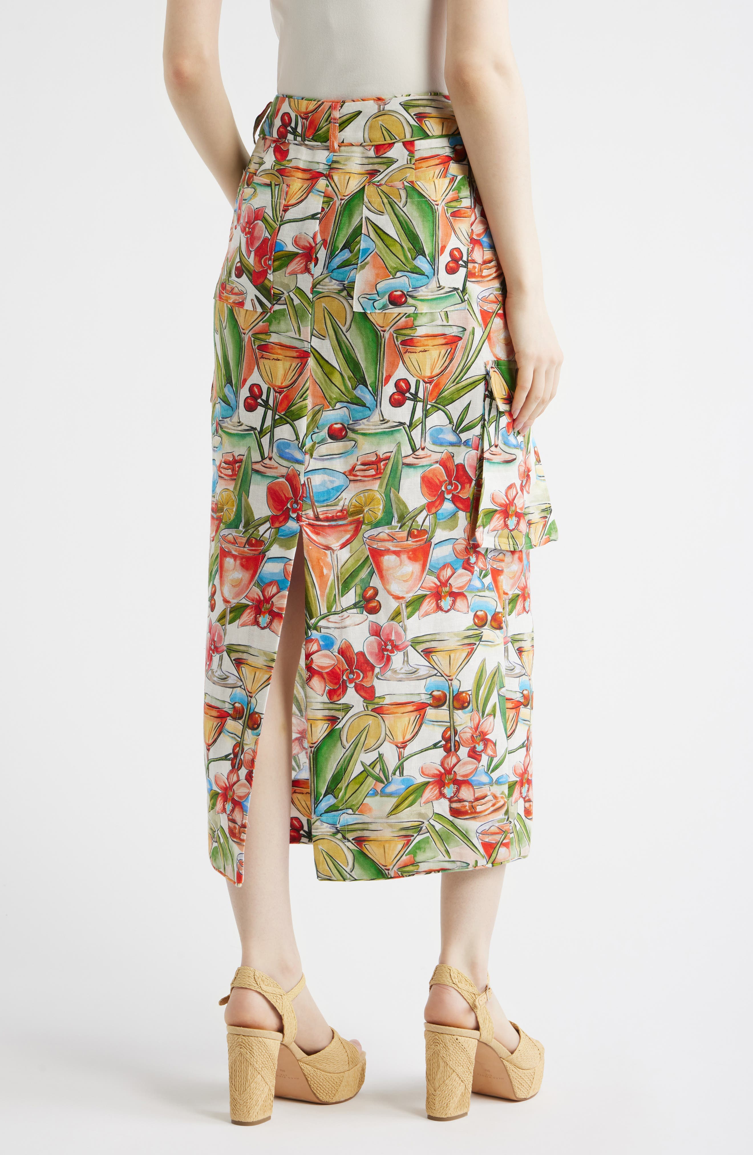 Cocktail Print Linen Midi Skirt - image 2