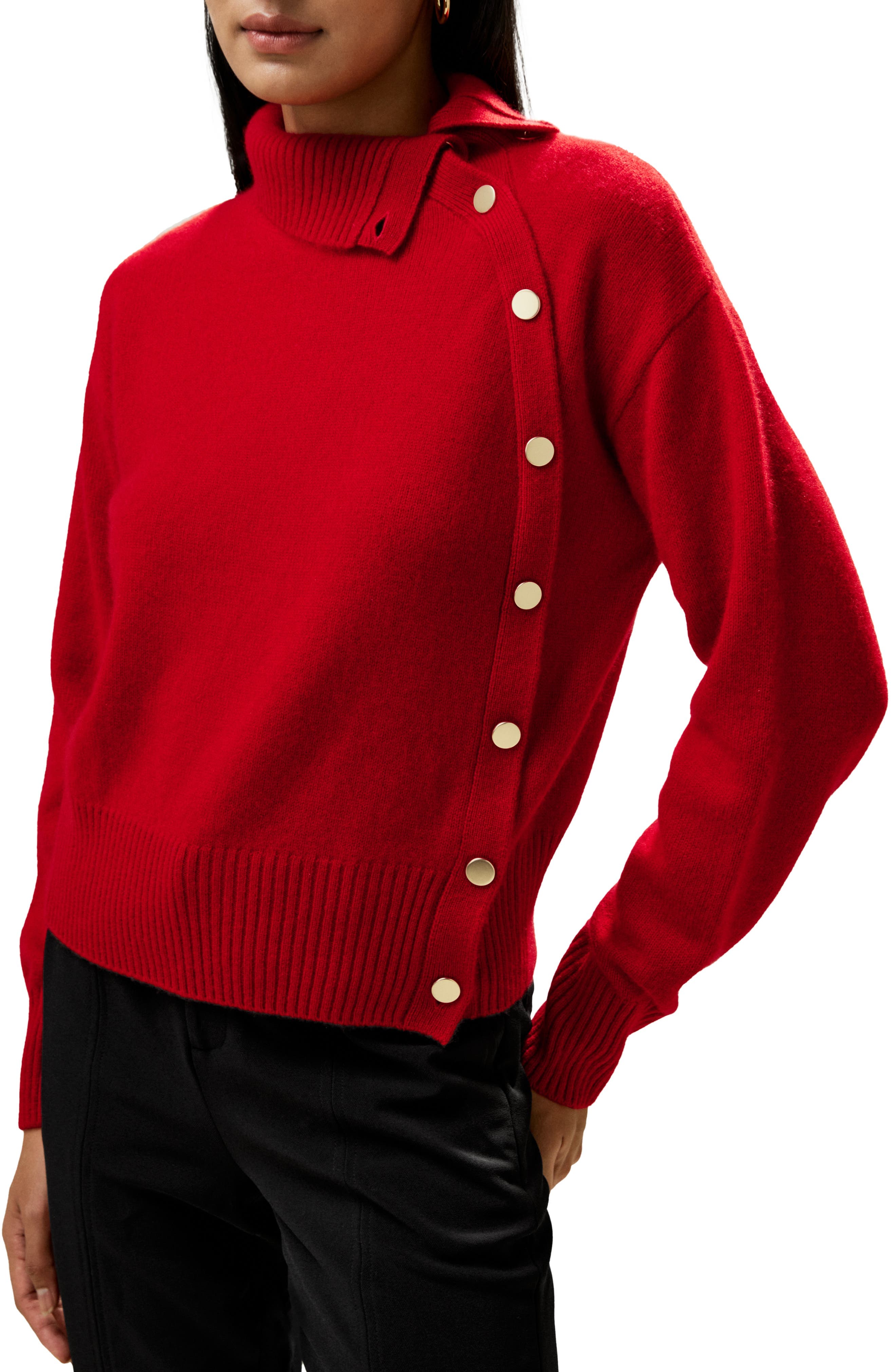 Cashmere Sweater With Row of Side Buttons - image 3