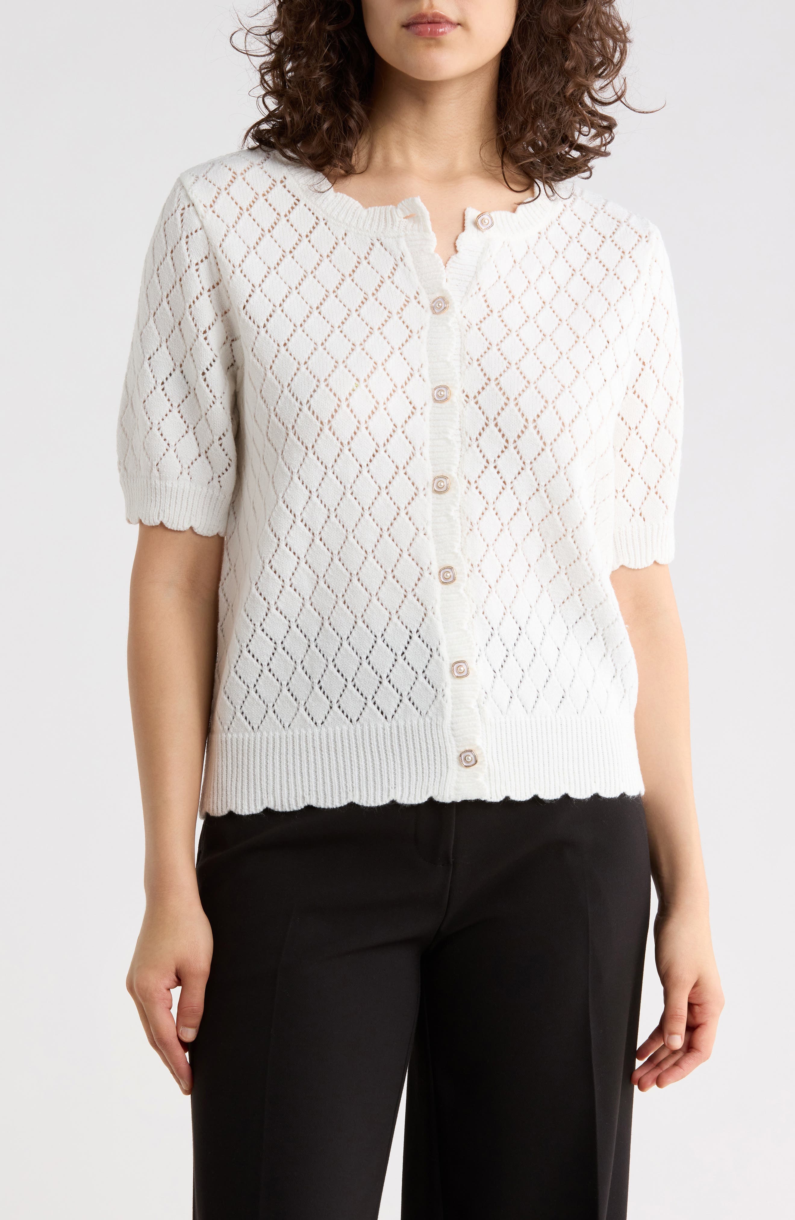 Pointelle Short Sleeve Cardigan - image 1