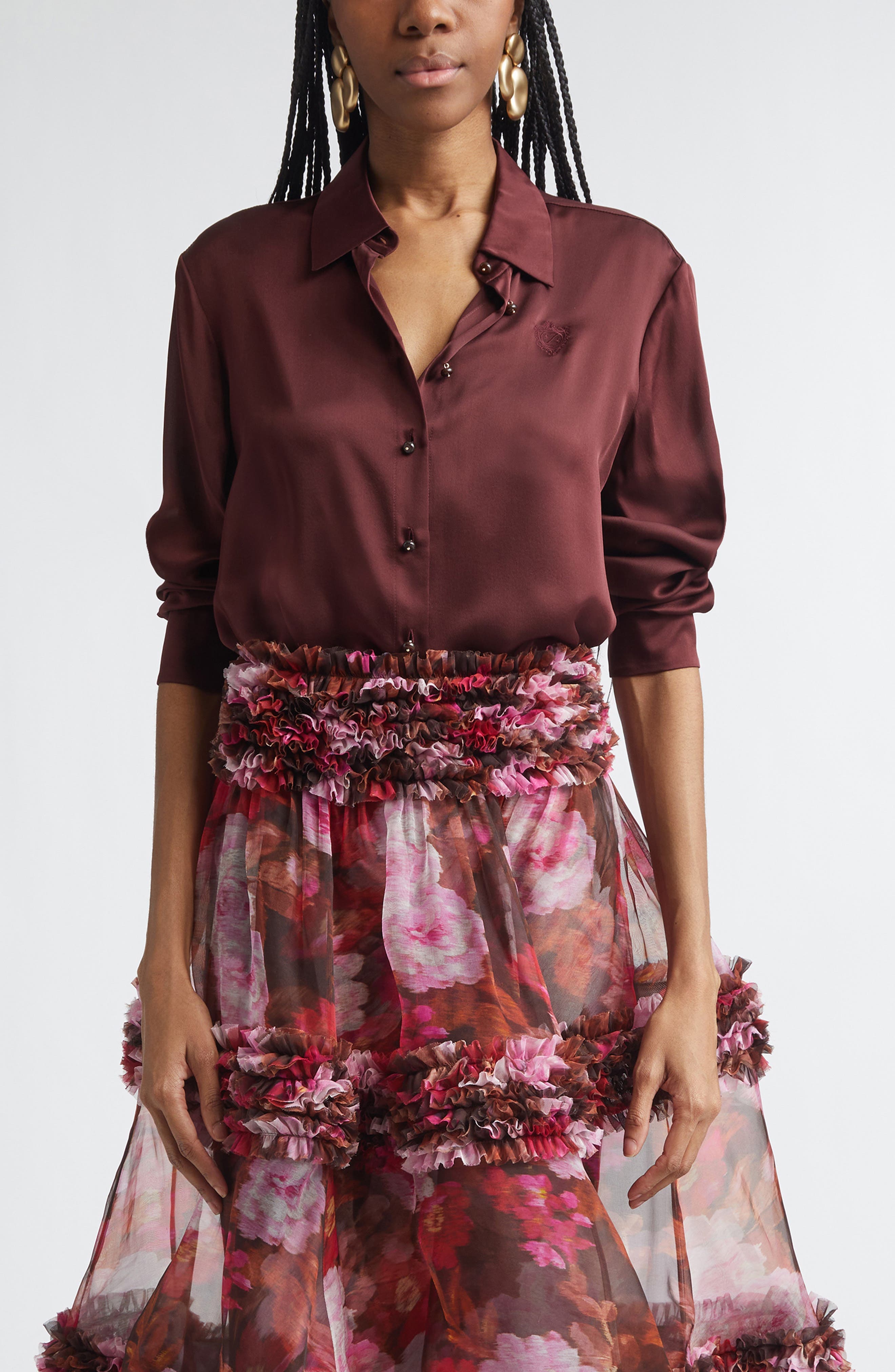 Luna Silk Satin Button-Up Shirt - image 1
