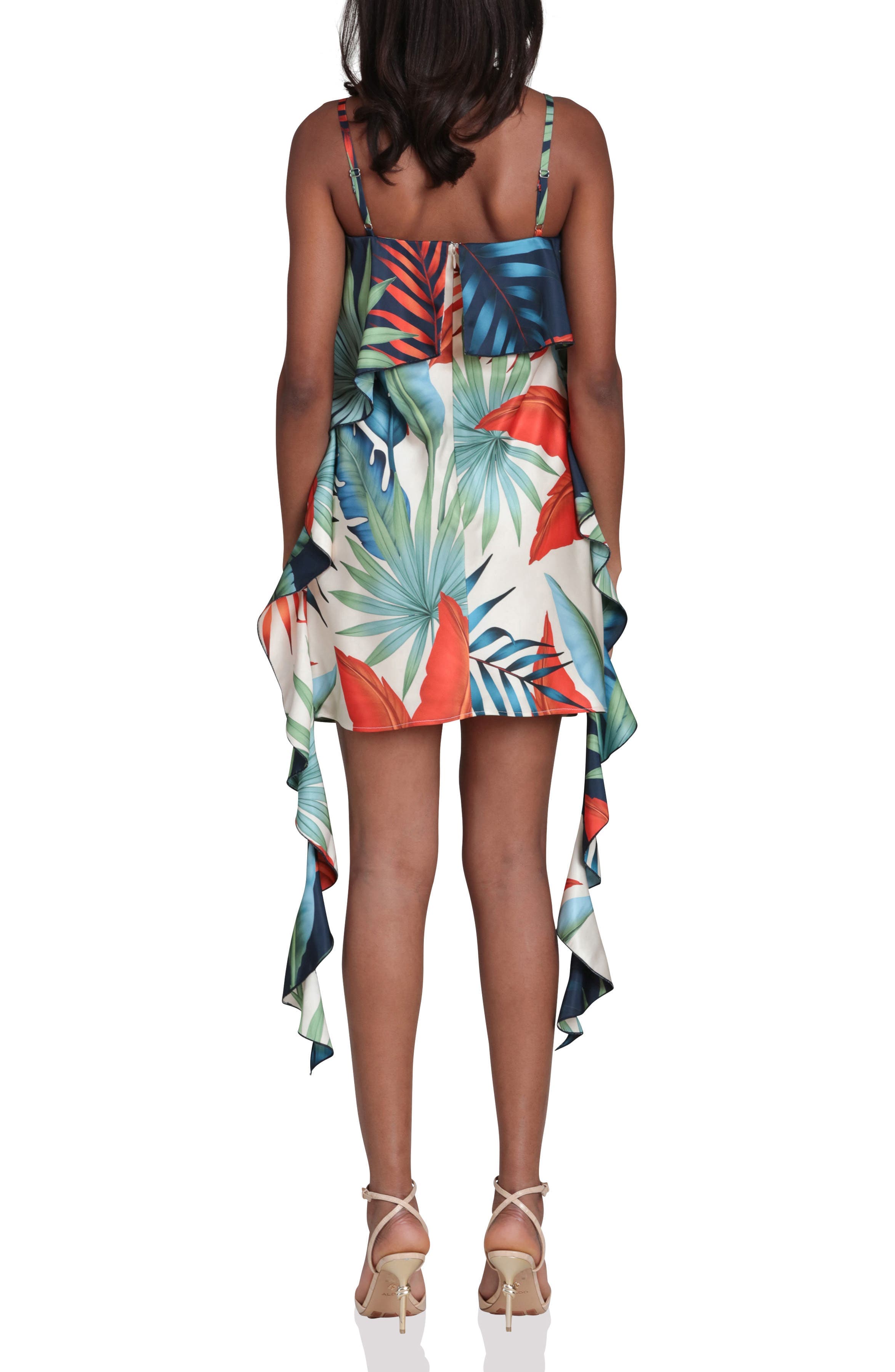 Asymmetric Ruffle Print Minidress - image 2