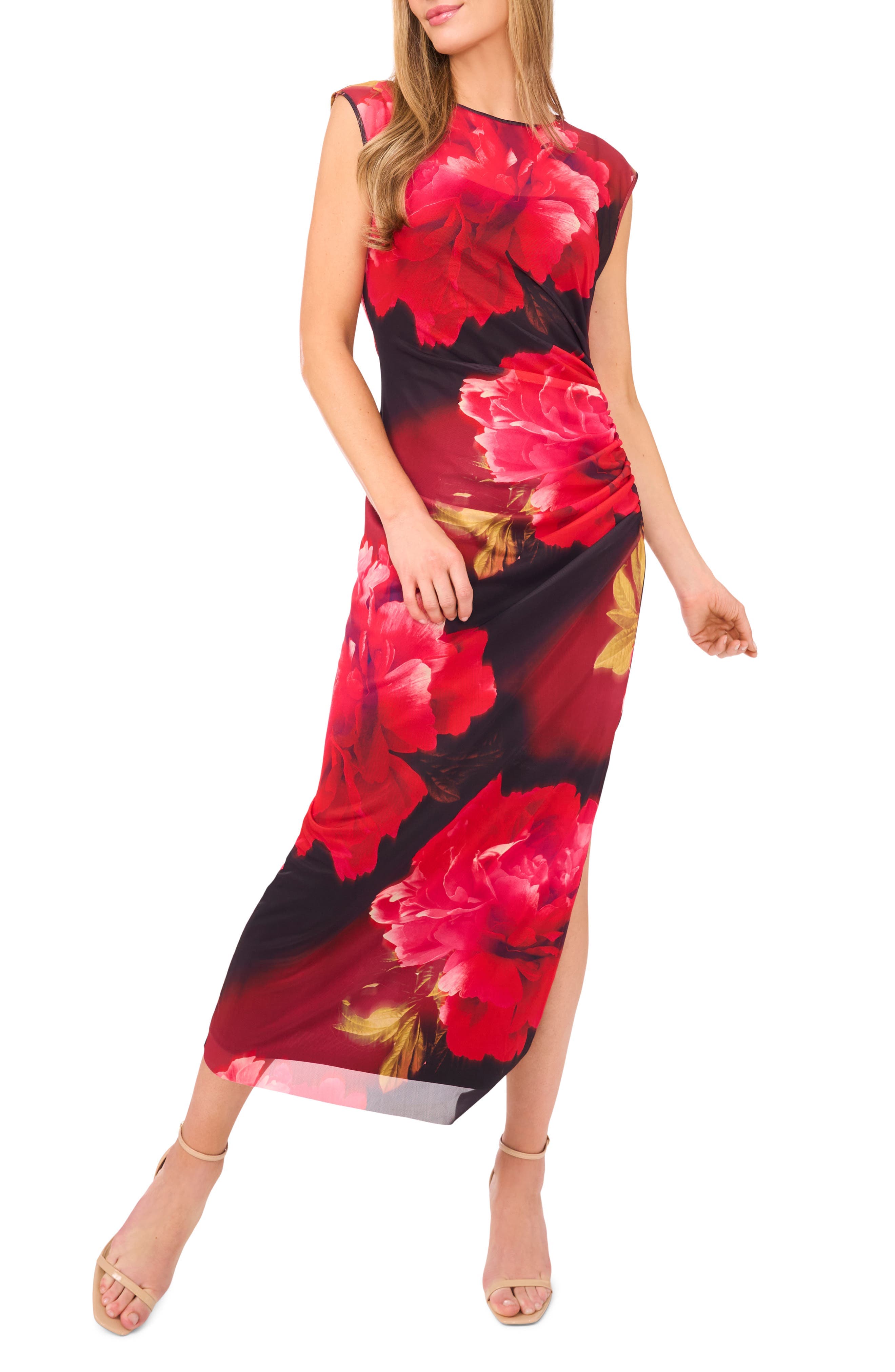 Floral Mesh Column Dress - image 1