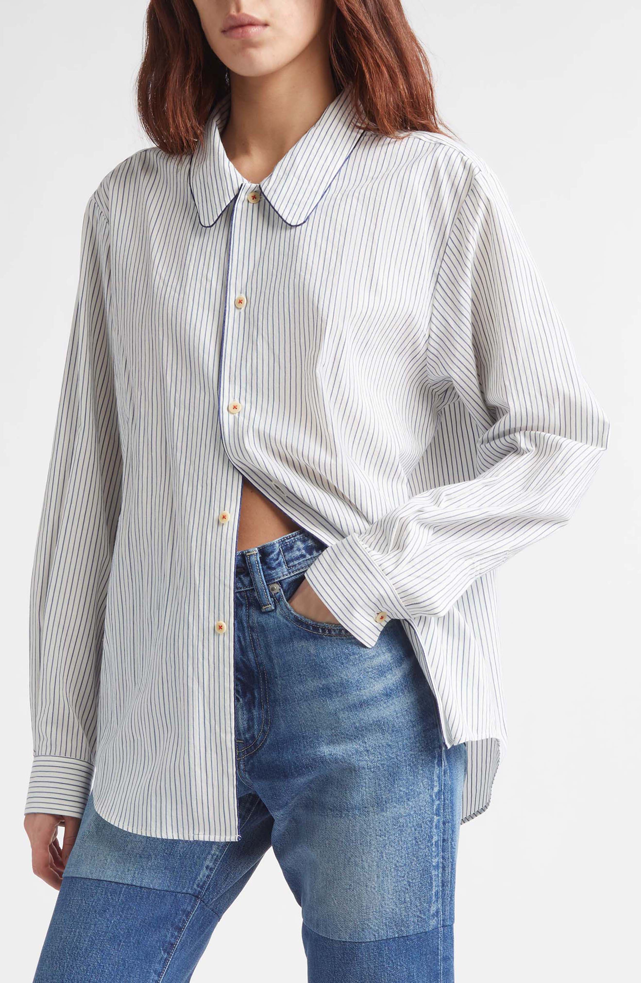 Quiet Stripe Piped Cotton Button-Up Shirt - image 1