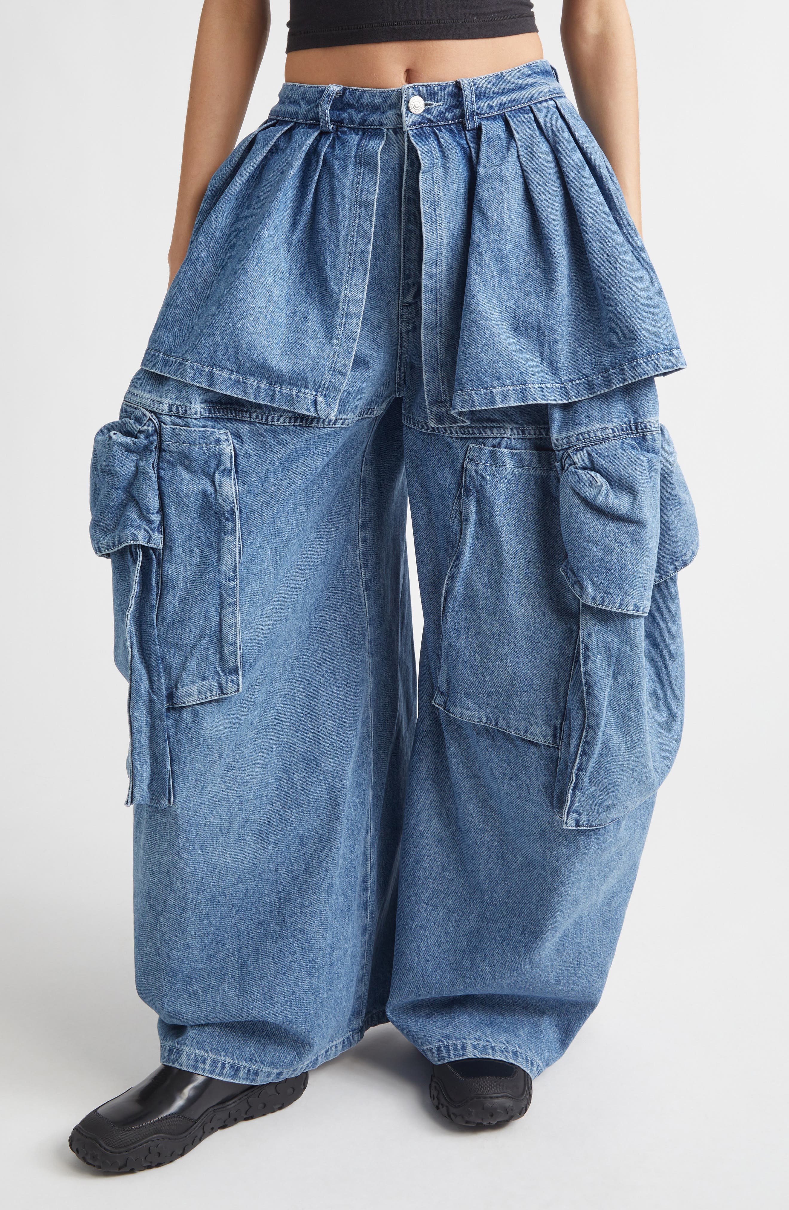 Hazel Skirt Panel Oversize Denim Cargo Pants - image 3
