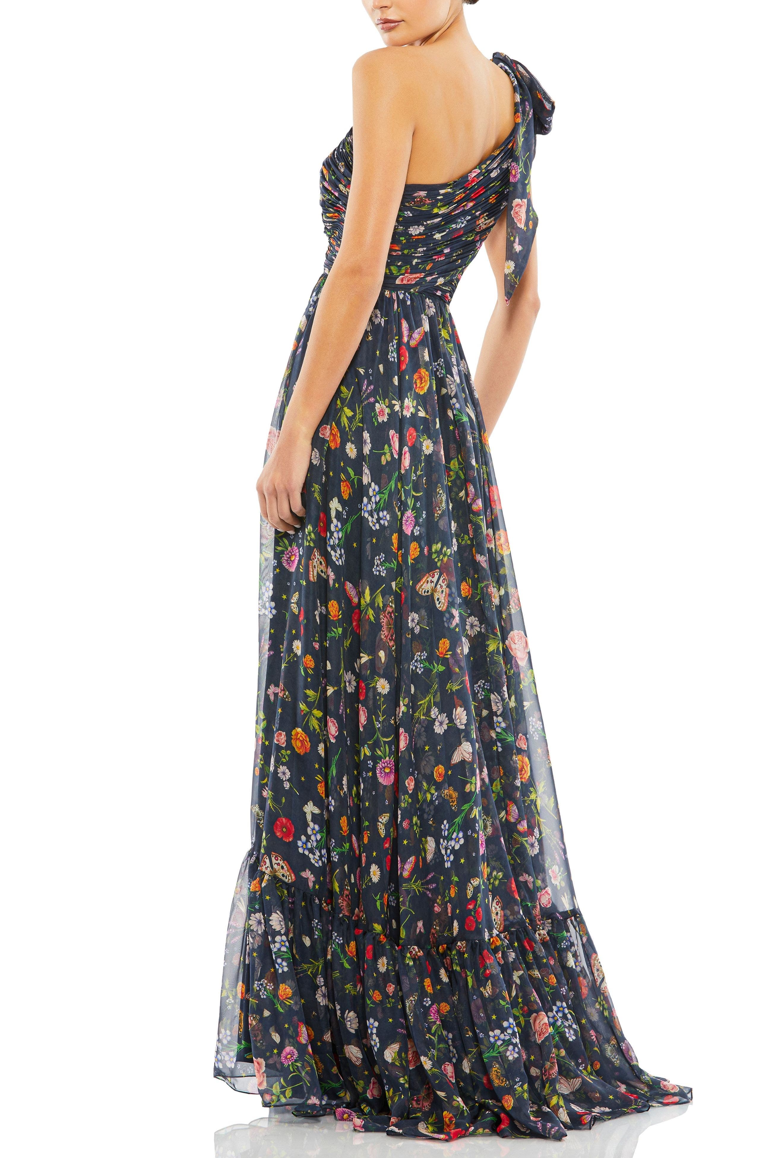 Petite Tied One Shoulder Cut-Out Flowy Gown - image 2