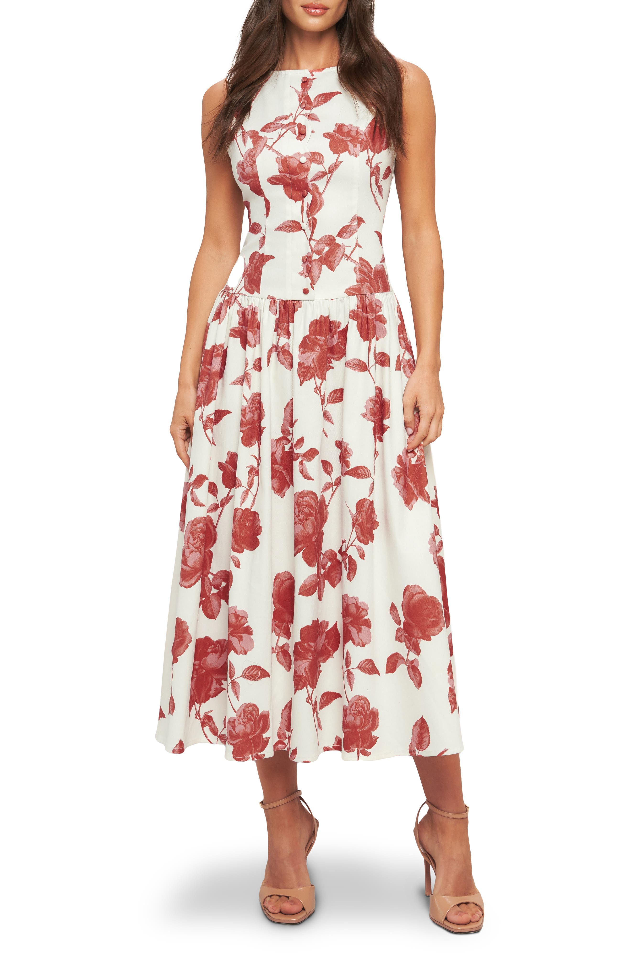 Floral Sleeveless Cotton Blend Twill Dress - image 1