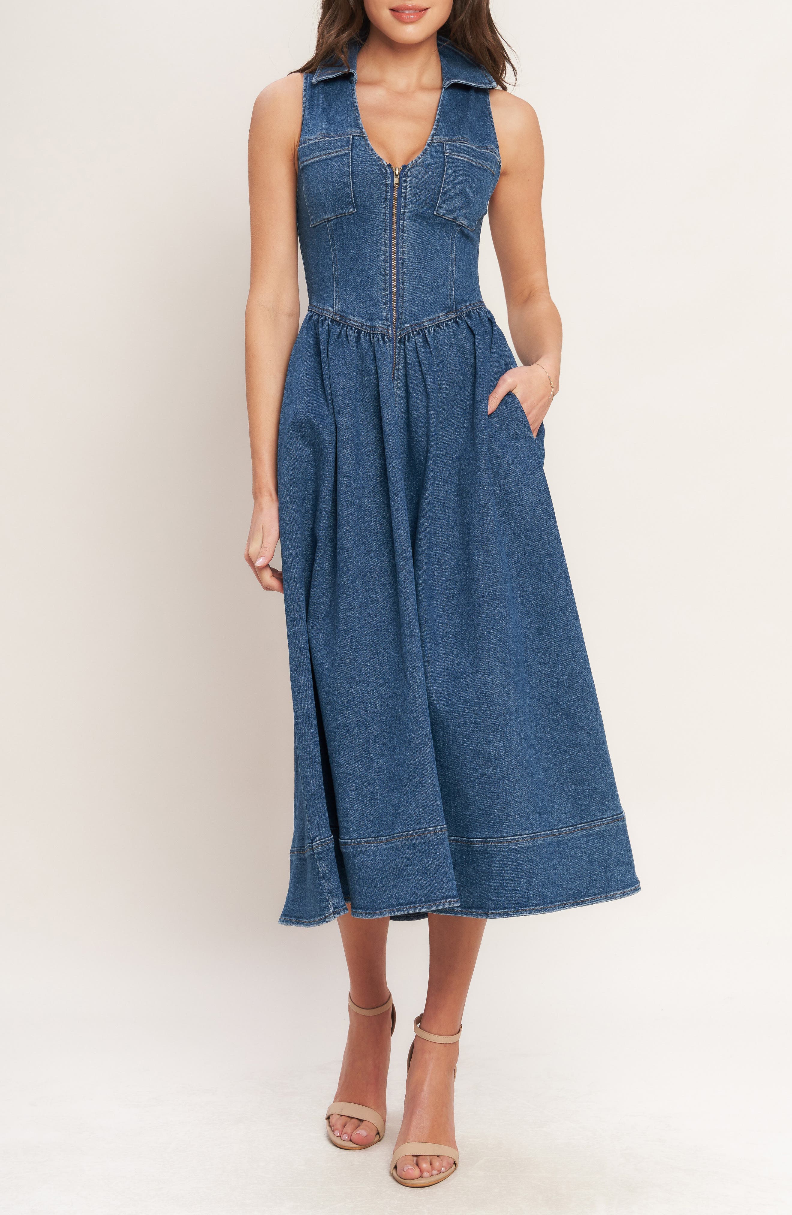 Sleeveless Denim Midi Dress - image 1