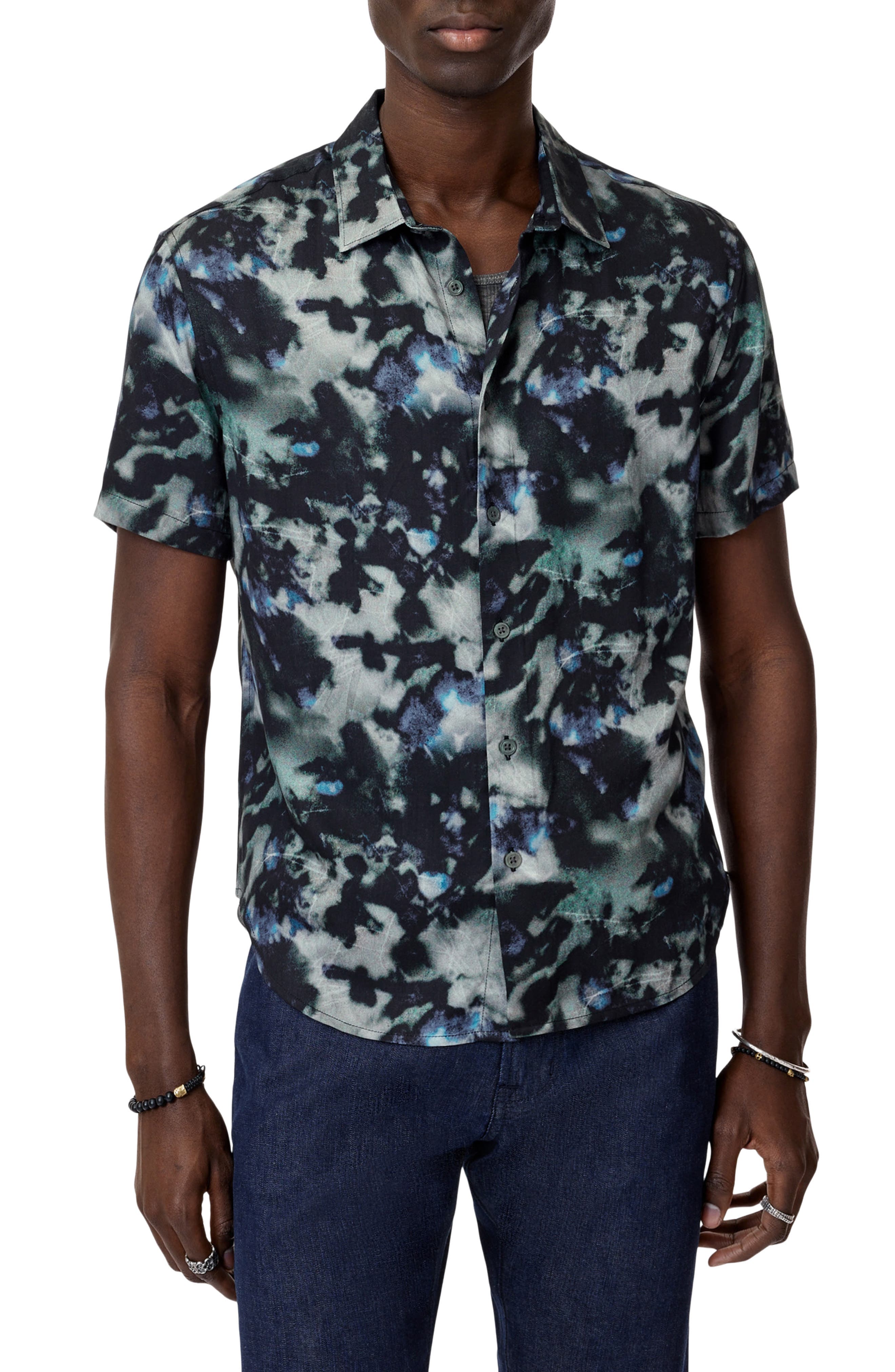 Sean Abstract Woodland Print Short Sleeve Modal Button-Up Shirt - image 1