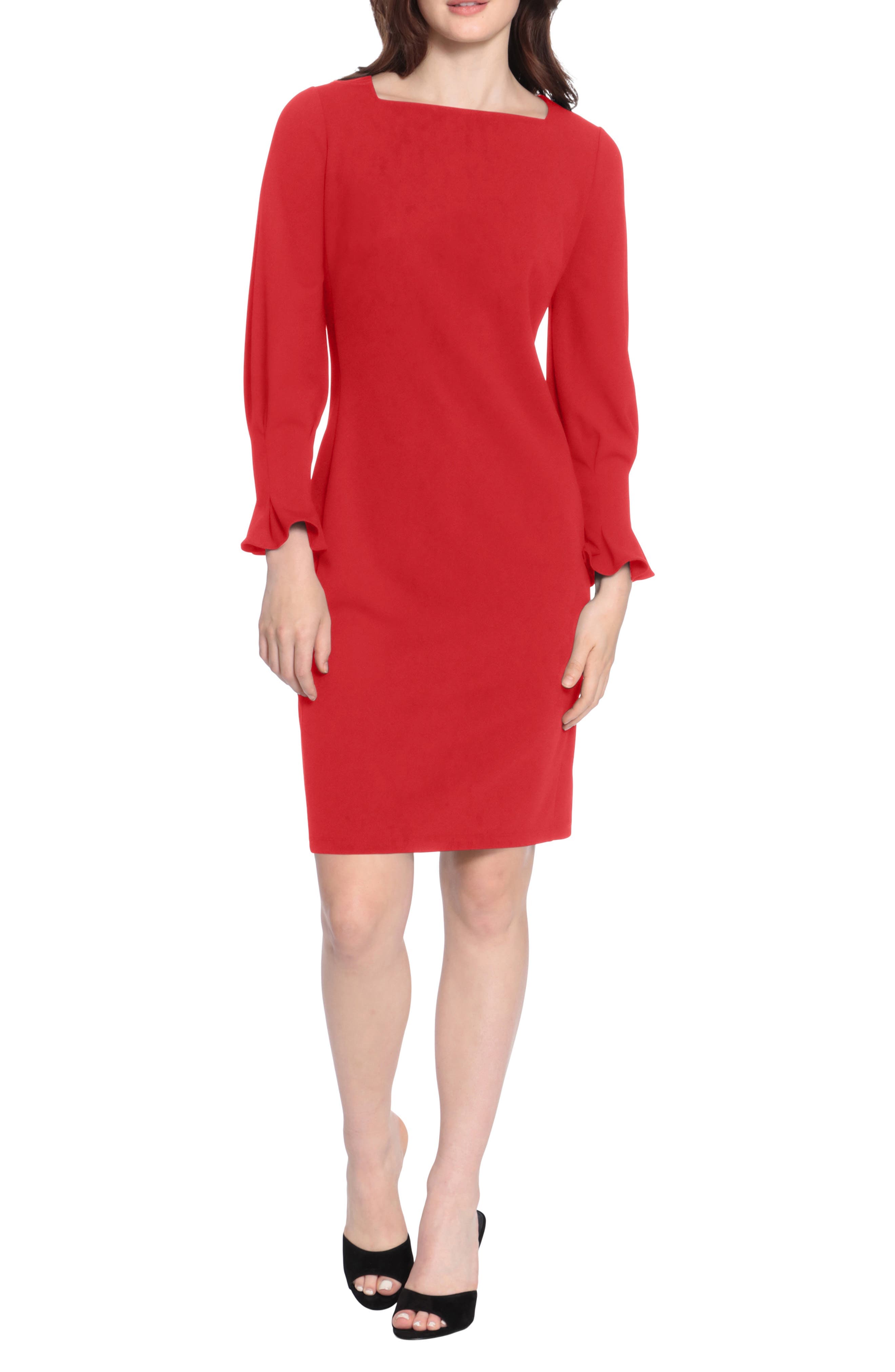 Pleated Long Sleeve Sheath Dress - image 1